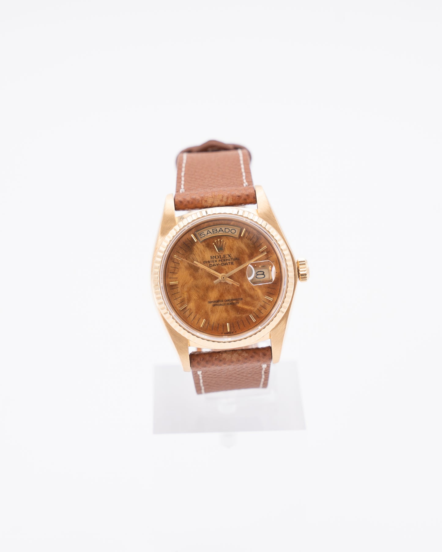 Rolex DayDate 36mm 18038 Yellow Gold Birch Wood Dial Spanish Day Wheel