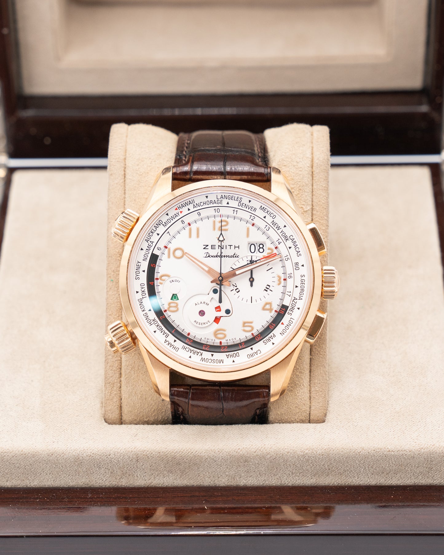 Zenith El Primero Doublematic 18.2400.4046 Chronograph Alarm World Timer Yellow Gold