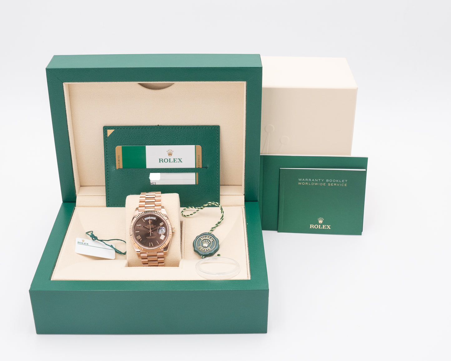 Rolex Day Date 40mm 228235-0002 Chocolate Roman Dial Rose Gold 2019