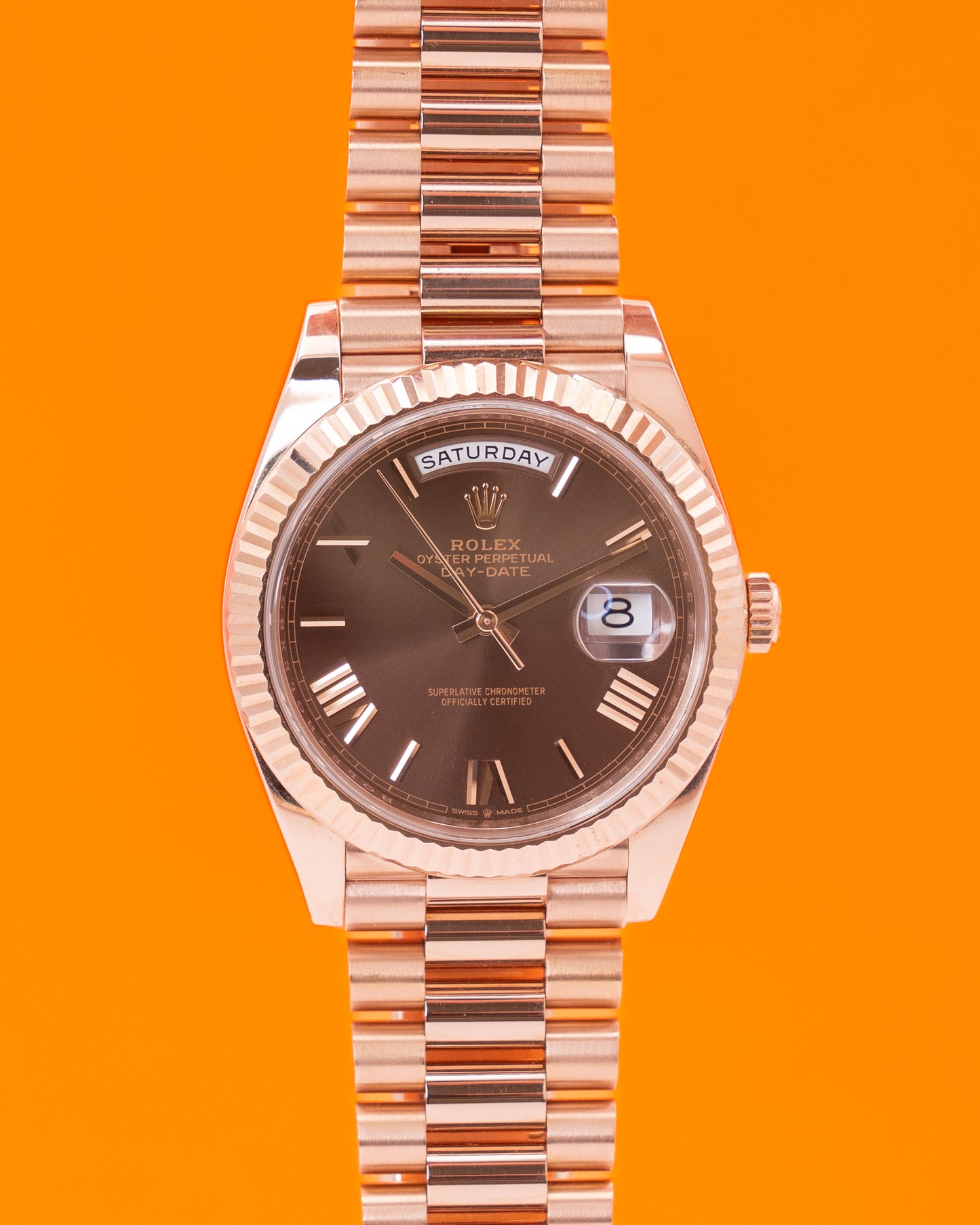 Rolex Day Date 40mm 228235-0002 Chocolate Roman Dial Rose Gold 2019