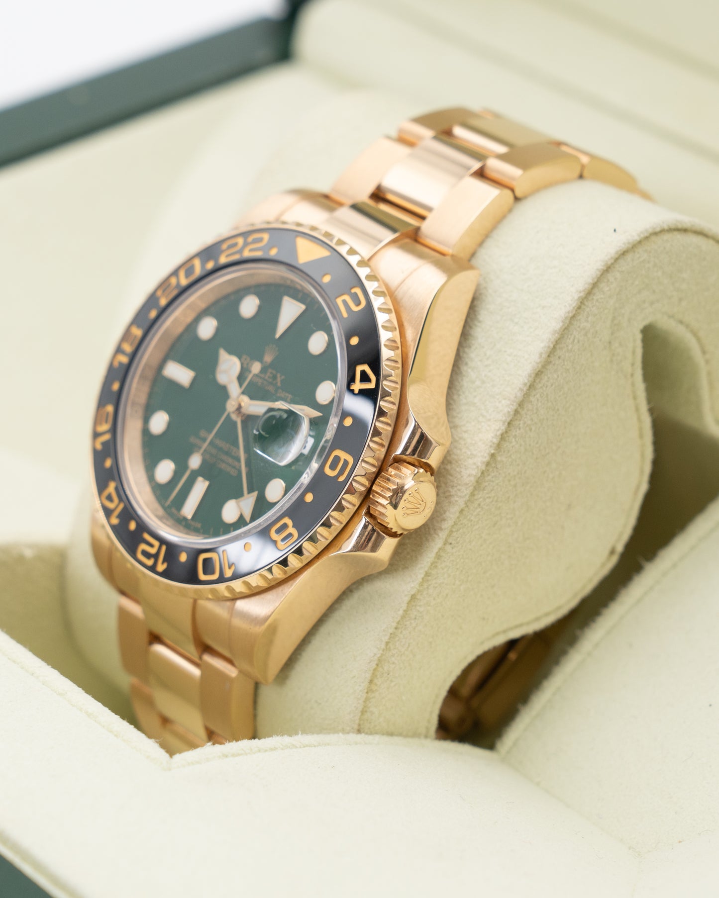 Rolex GMT Master II 40mm 116718 Green Dial Yellow Gold