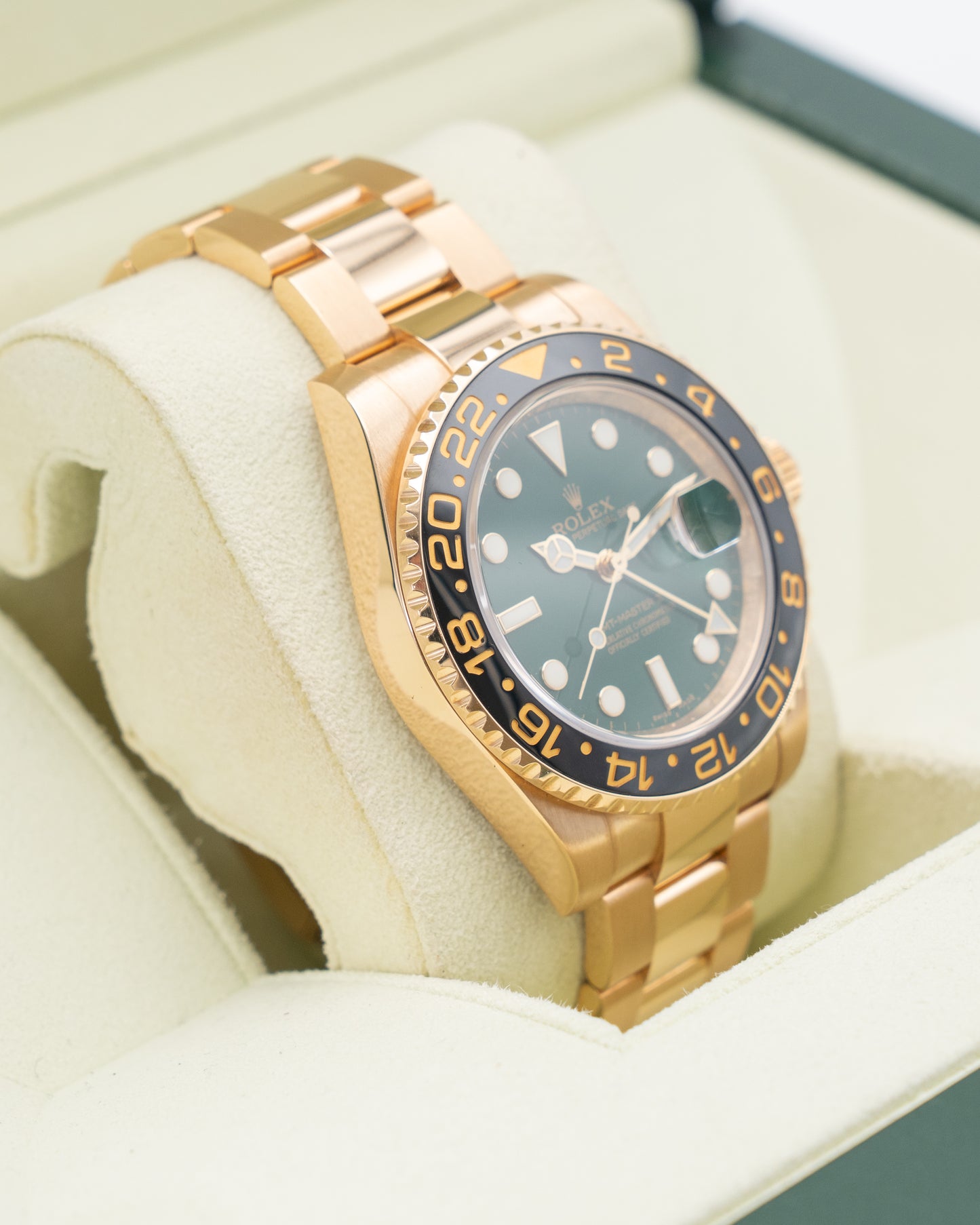 Rolex GMT Master II 40mm 116718 Green Dial Yellow Gold