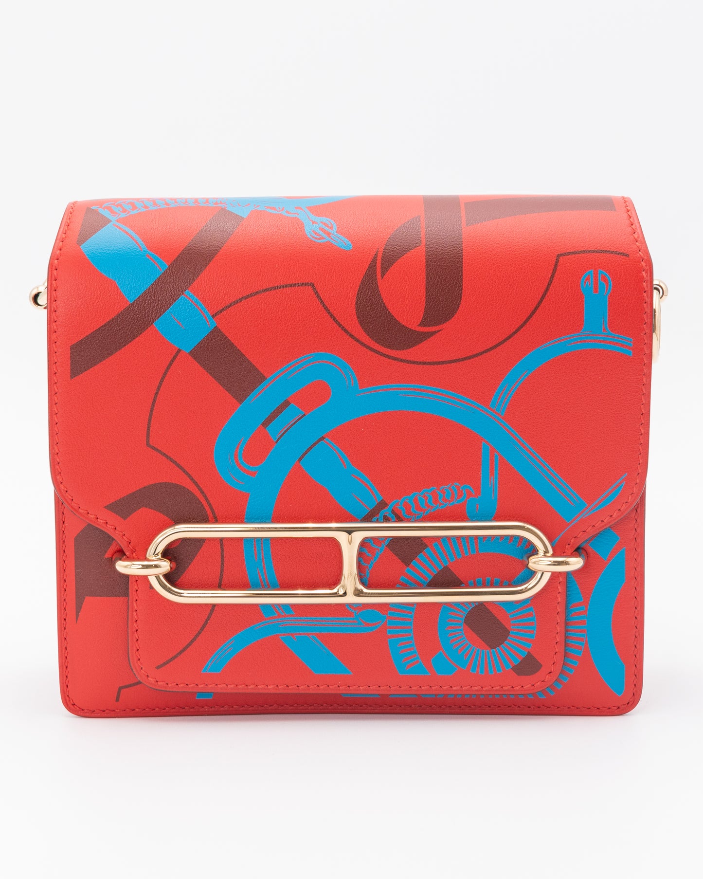 Hermès Roulis 21 Le Sac Roulis Mini Eperon D'OR Swift Leather Roulis 21 Scarf Print