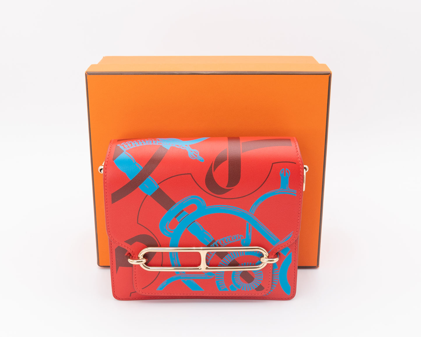 Hermès Roulis 21 Le Sac Roulis Mini Eperon D'OR Swift Leather Roulis 21 Scarf Print