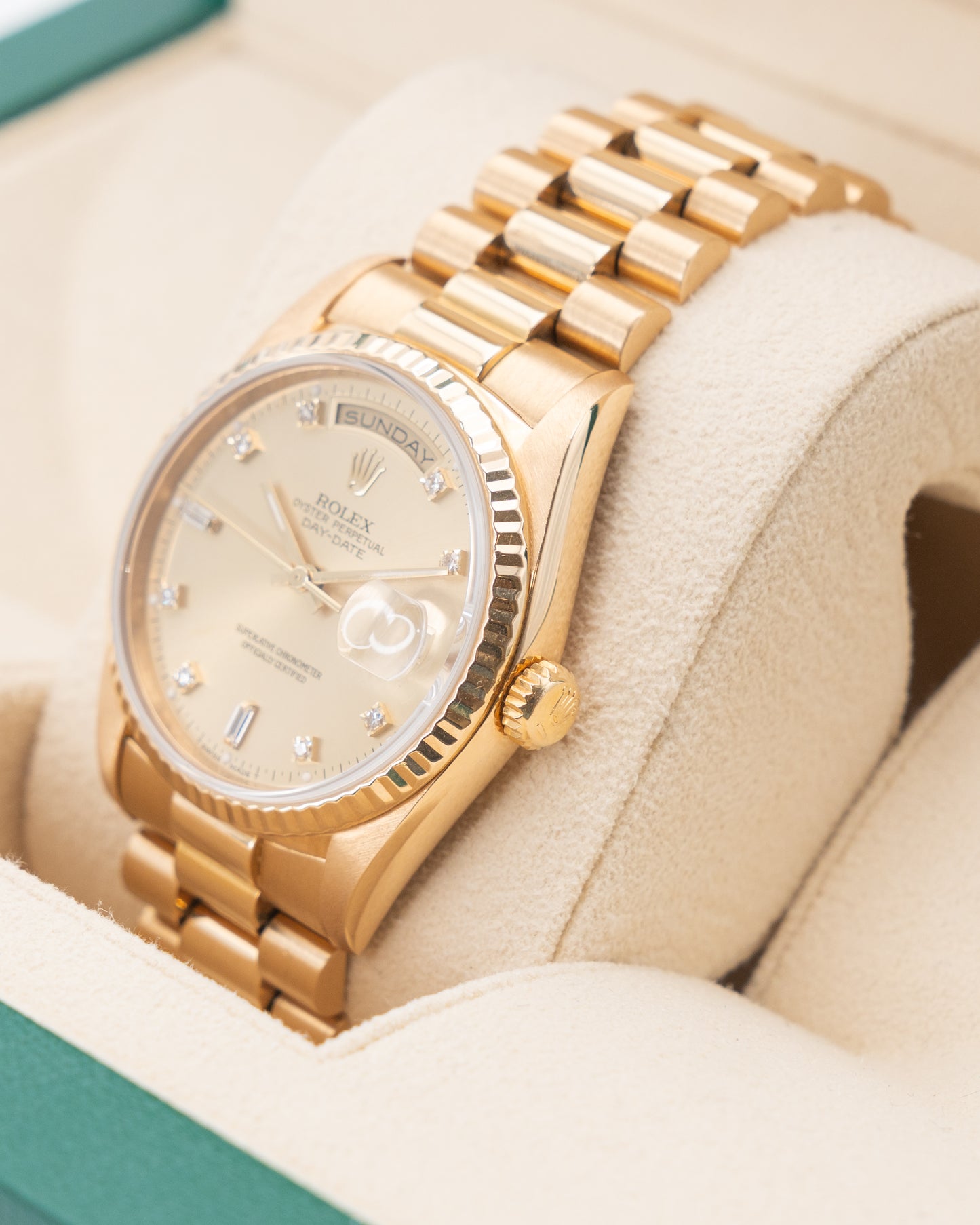 Rolex Day Date 36mm 18238 President Yellow Gold Double Quick with Diamond Markers