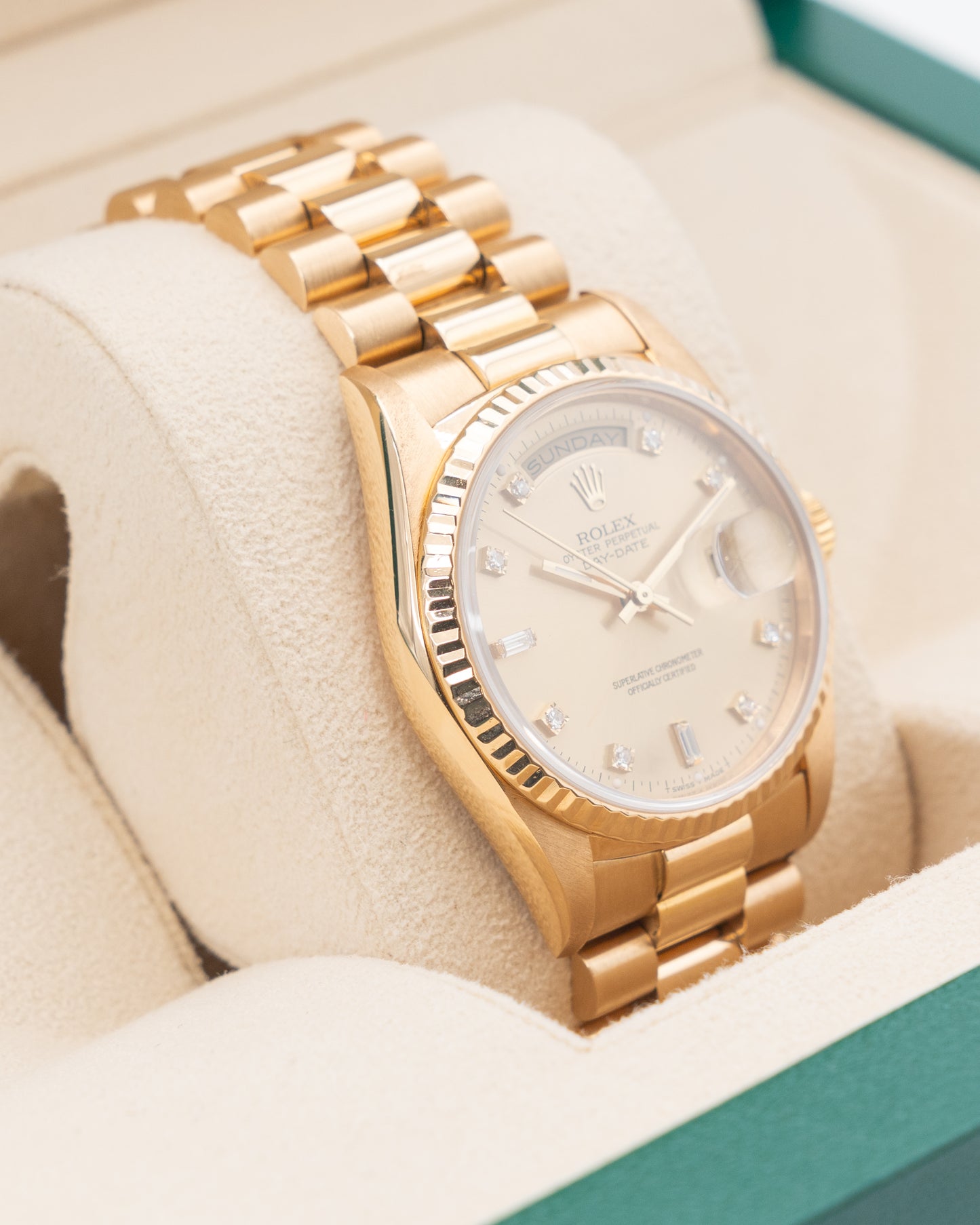 Rolex Day Date 36mm 18238 President Yellow Gold Double Quick with Diamond Markers