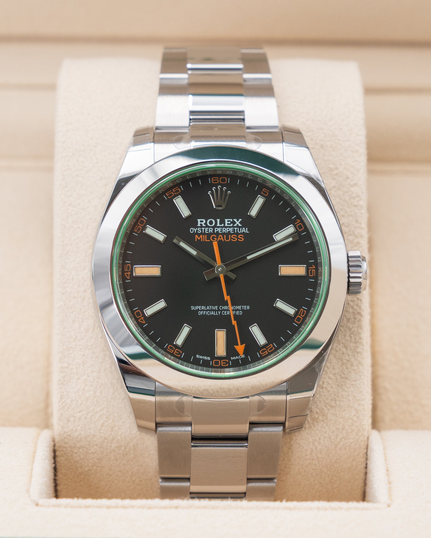 UNWORN WITH STICKERS 2023 Rolex Milgauss 40mm 116400GV Green Crystal Black Dial 2023