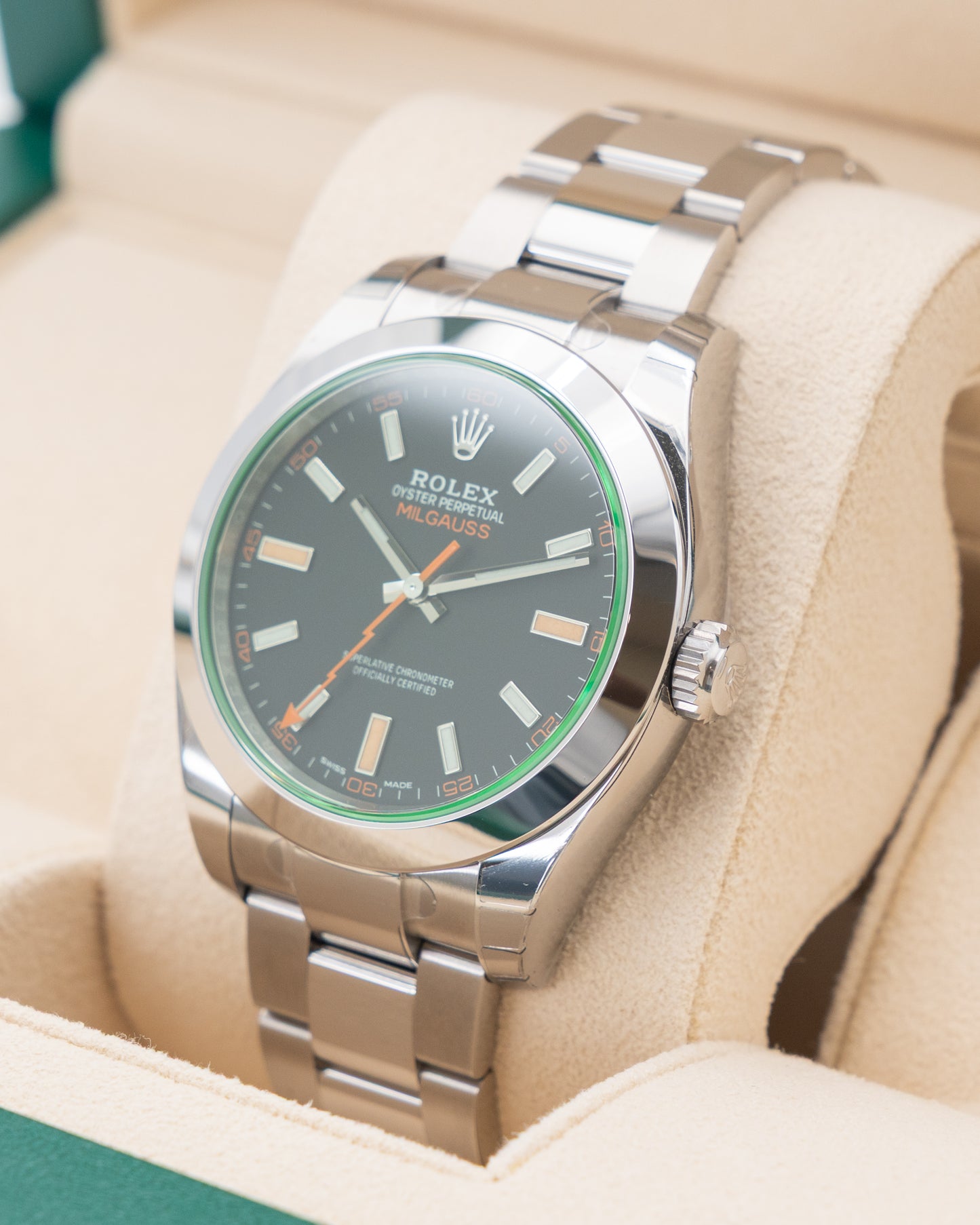 UNWORN WITH STICKERS 2023 Rolex Milgauss 40mm 116400GV Green Crystal Black Dial 2023