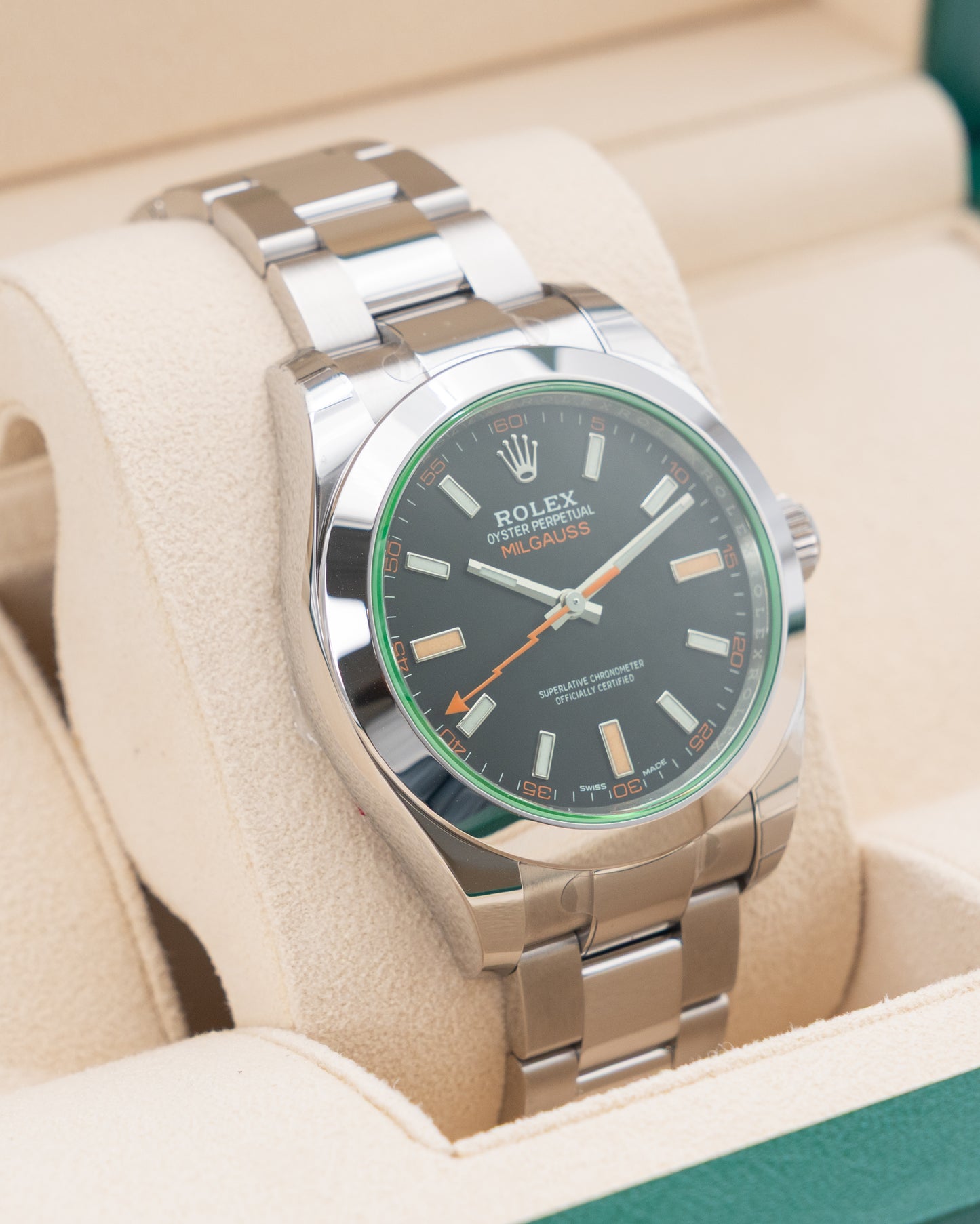UNWORN WITH STICKERS 2023 Rolex Milgauss 40mm 116400GV Green Crystal Black Dial 2023