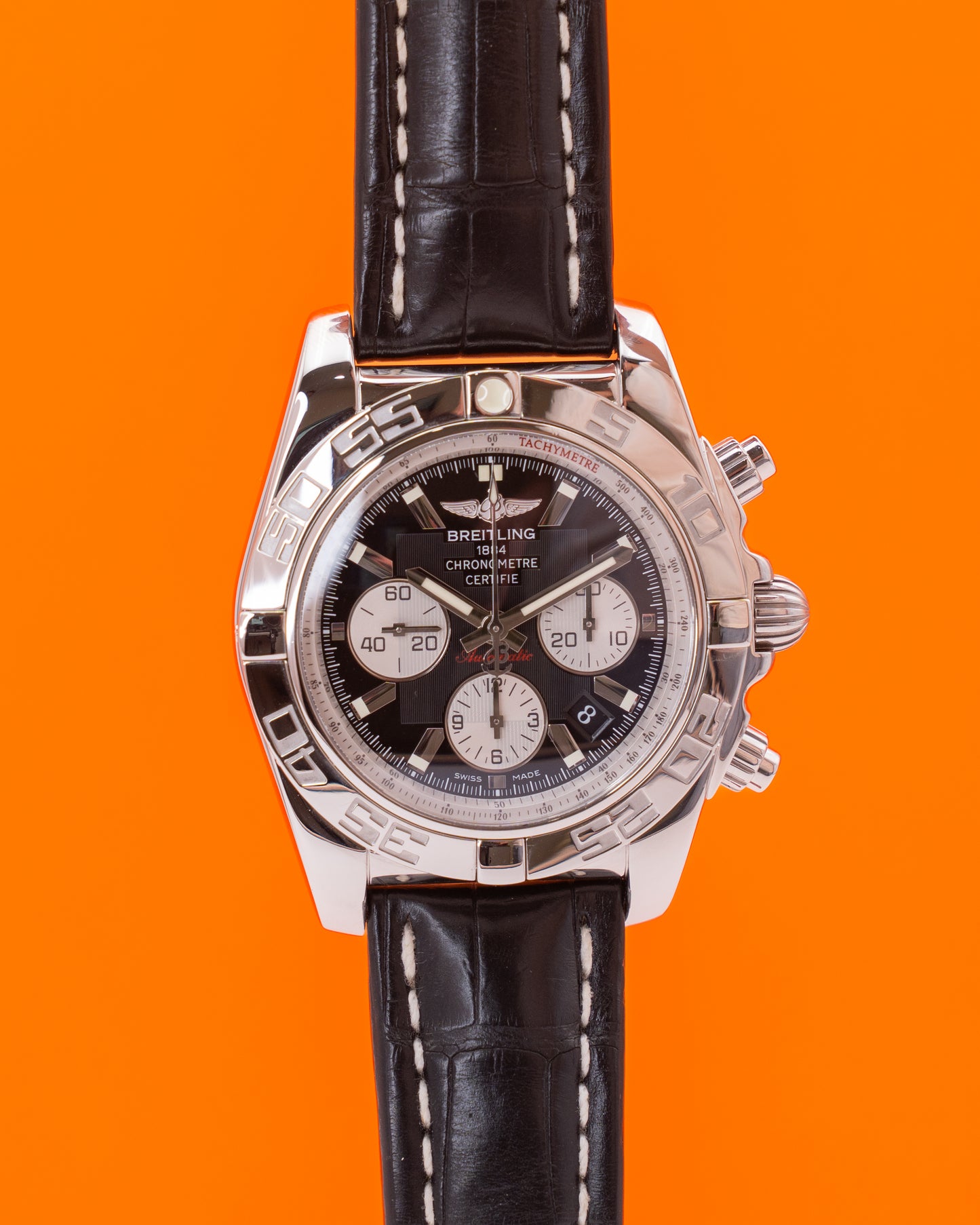 Breitling Chronomat 44mm AB0110 Inverted Panda Chrono on Leather Strap 2013