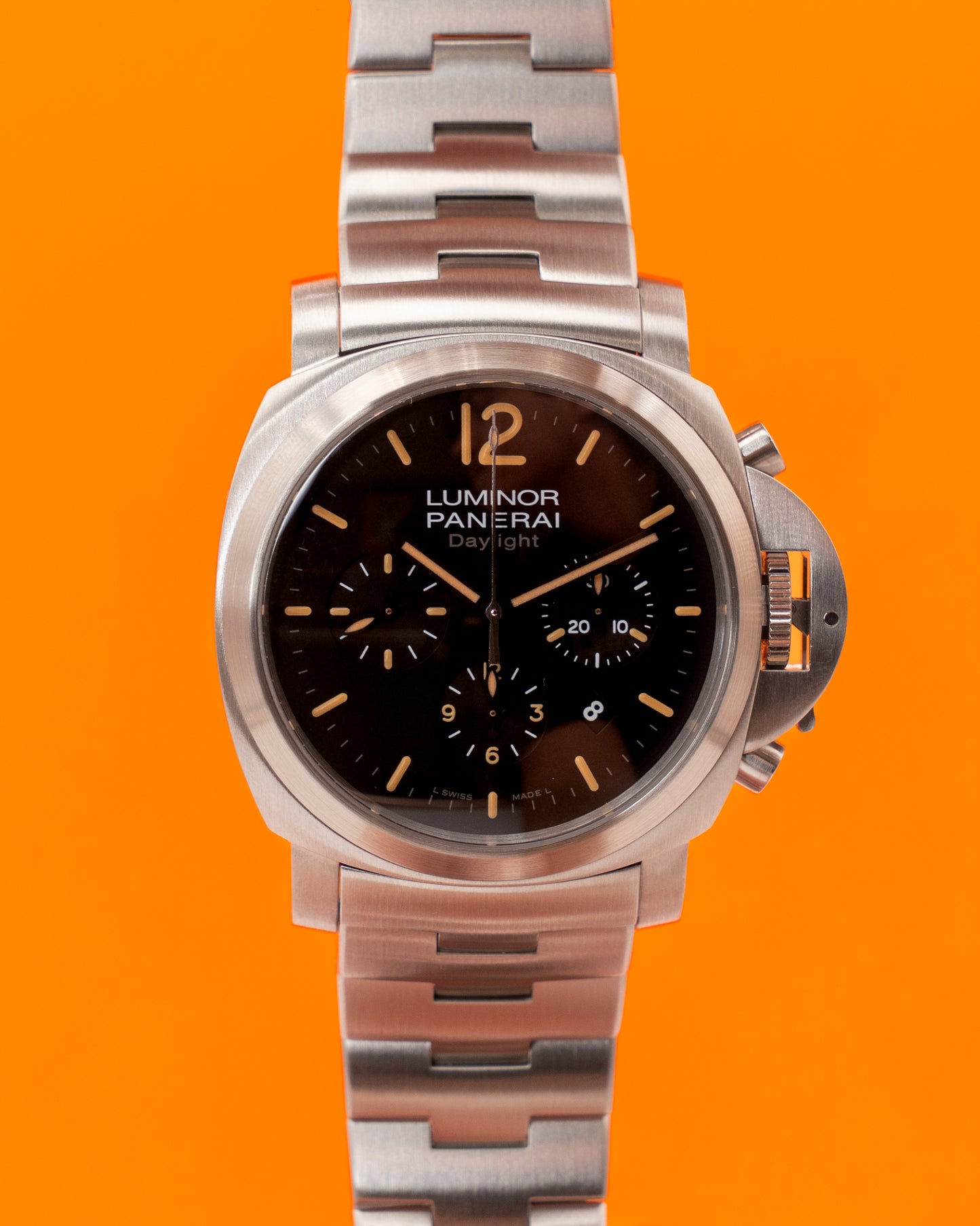 Panerai Luminor Chrono Daylight Patina 44mm PAM00356 Black on Bracelet 2011