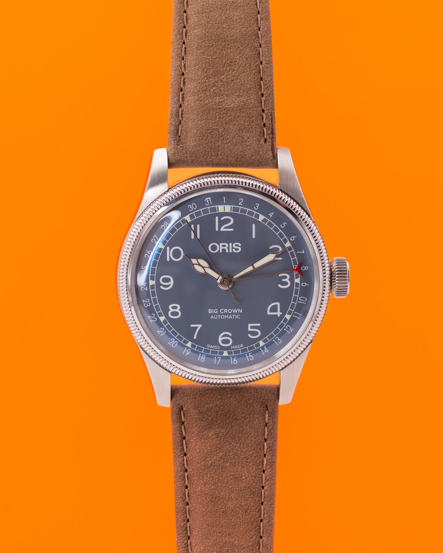 Oris Big Crown Pointer Date 40mm 01 754 7741 4065 Blue on Brown Strap