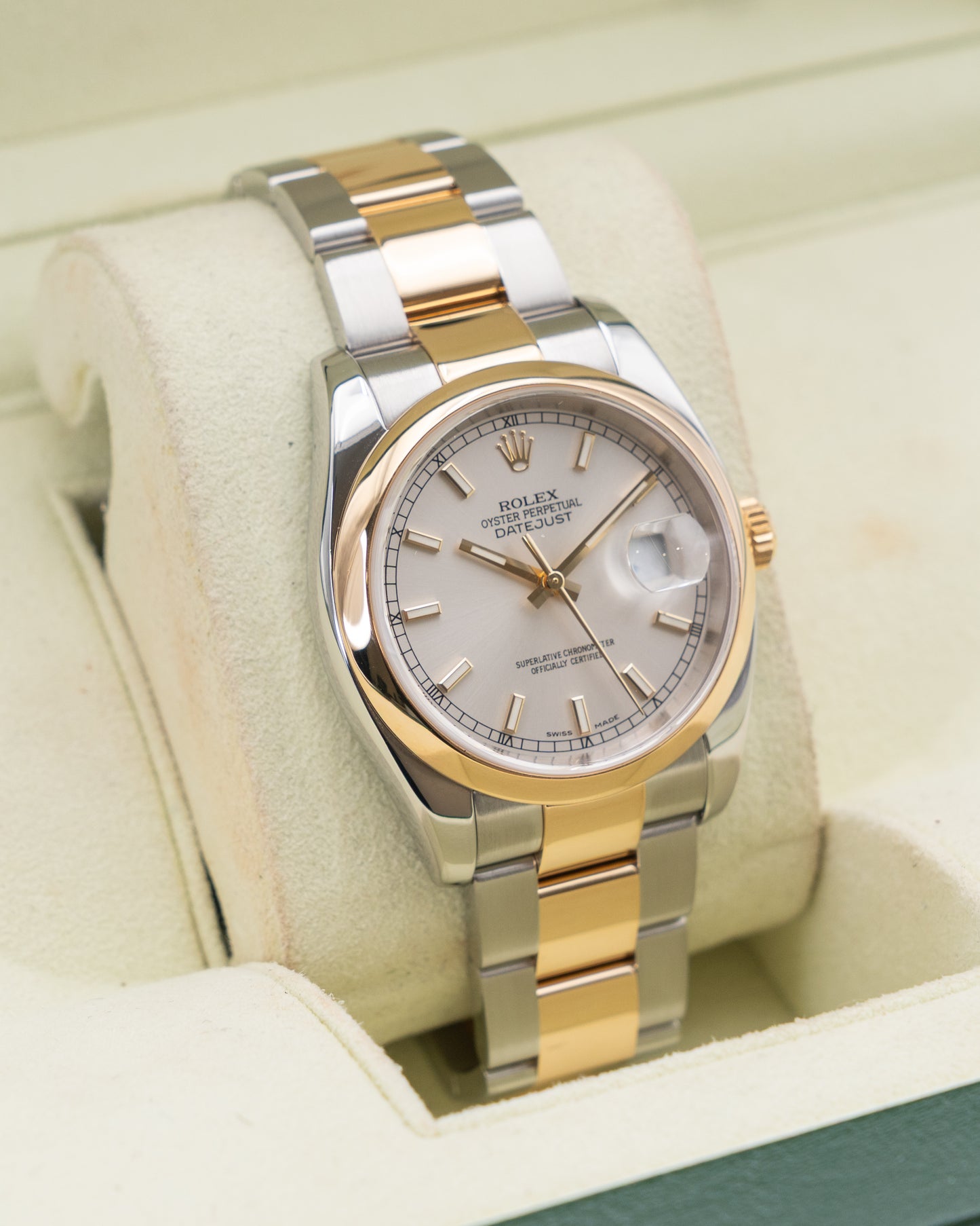 Rolex Datejust 36mm 116203 Two Tone Yellow Gold Smooth Oyster Silver Dial 2014