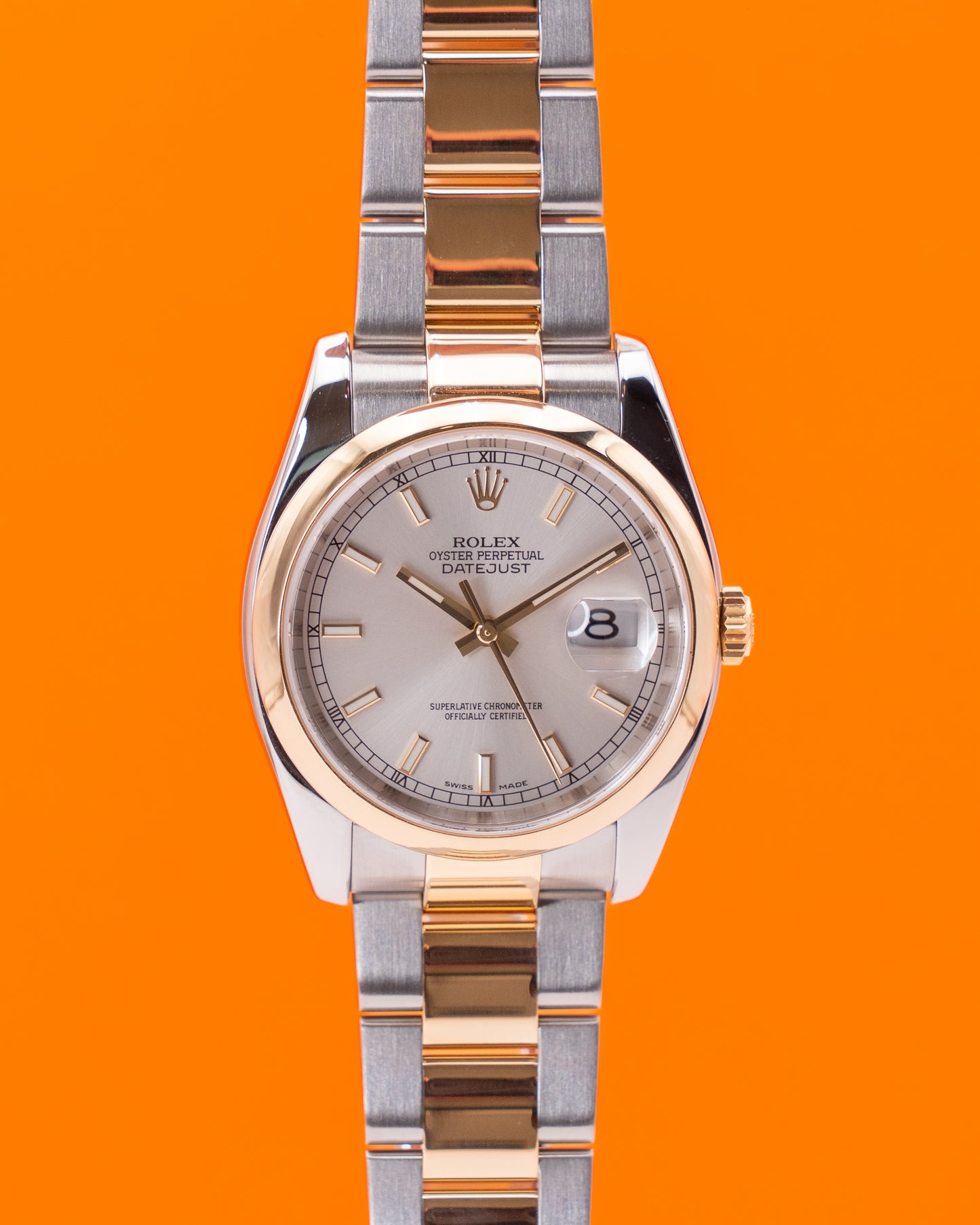 Rolex Datejust 36mm 116203 Two Tone Yellow Gold Smooth Oyster Silver Dial 2014