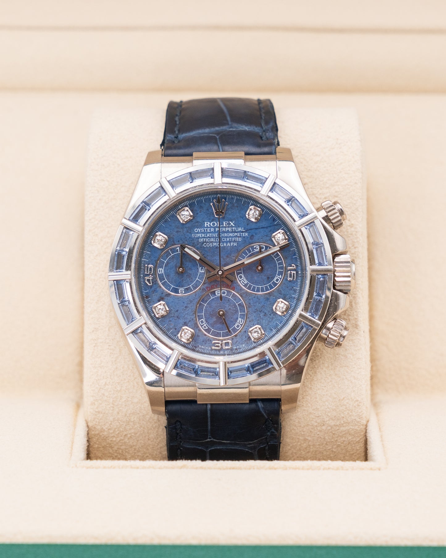 Rolex Daytona 40mm 116589SACI White Gold Blue Sapphire Baguette Bezel Sodalite Dial 2005