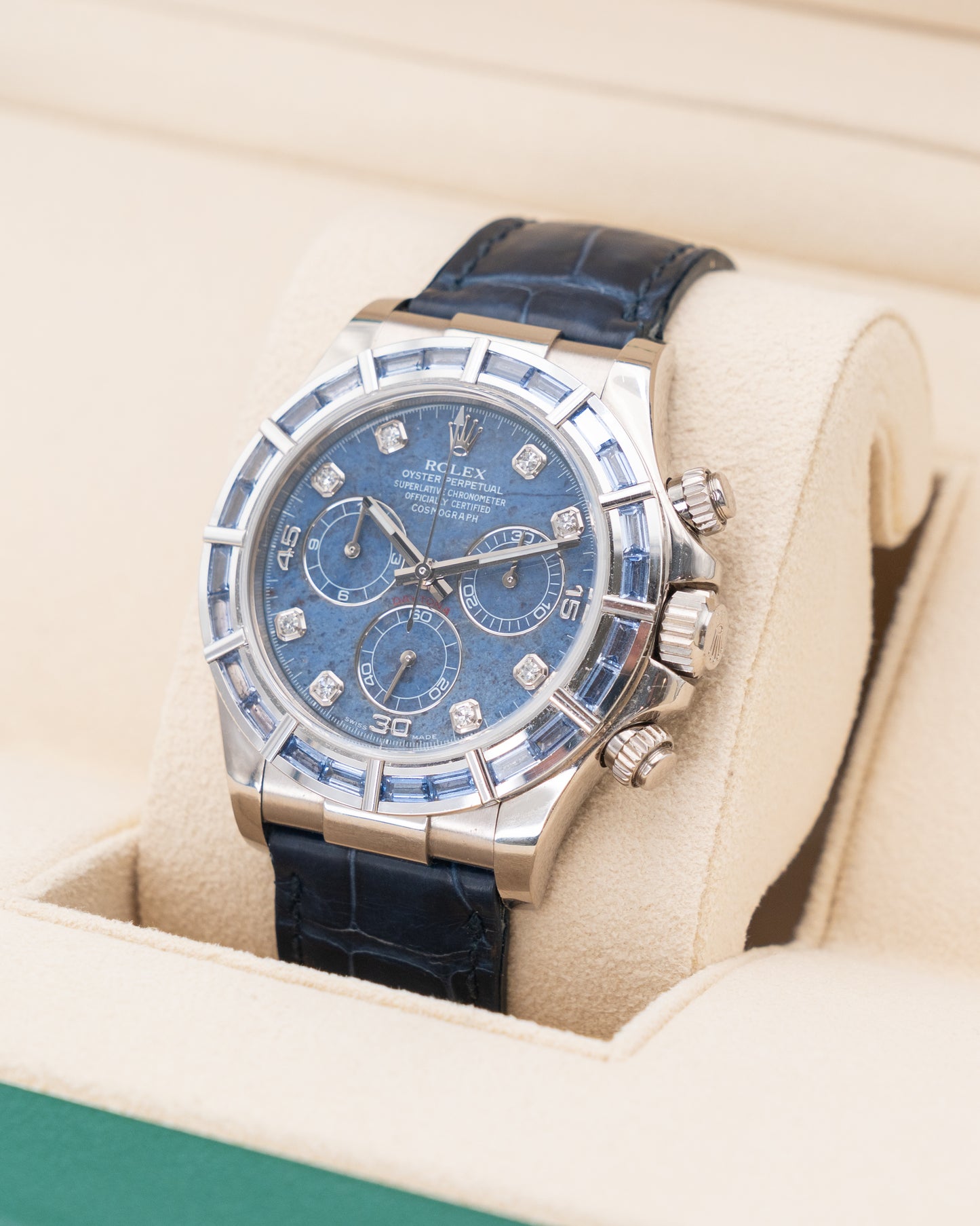 Rolex Daytona 40mm 116589SACI White Gold Blue Sapphire Baguette Bezel Sodalite Dial 2005