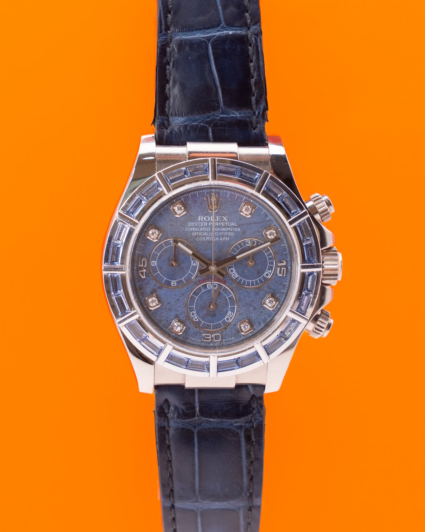 Rolex Daytona 40mm 116589SACI White Gold Blue Sapphire Baguette Bezel Sodalite Dial 2005