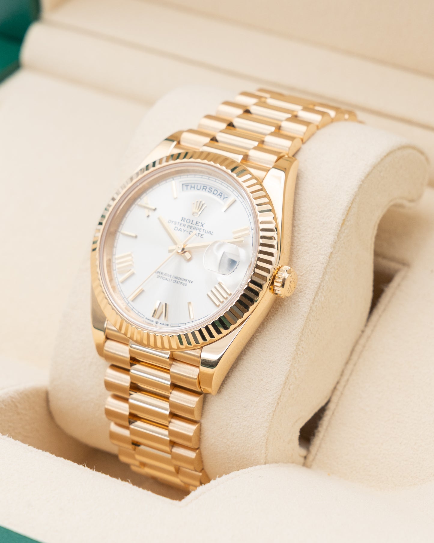 Rolex DayDate 40mm 228238 Yellow Gold Silver Roman Numeral Dial 2022
