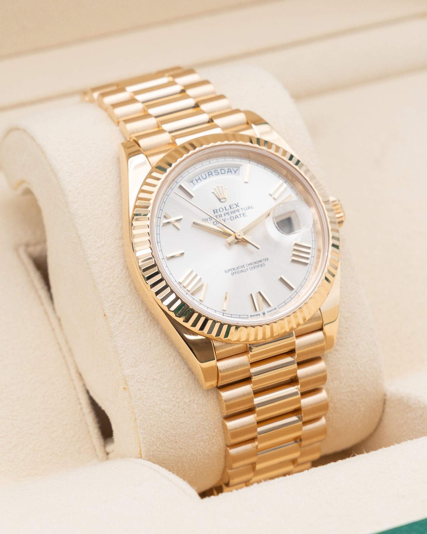 Rolex DayDate 40mm 228238 Yellow Gold Silver Roman Numeral Dial 2022