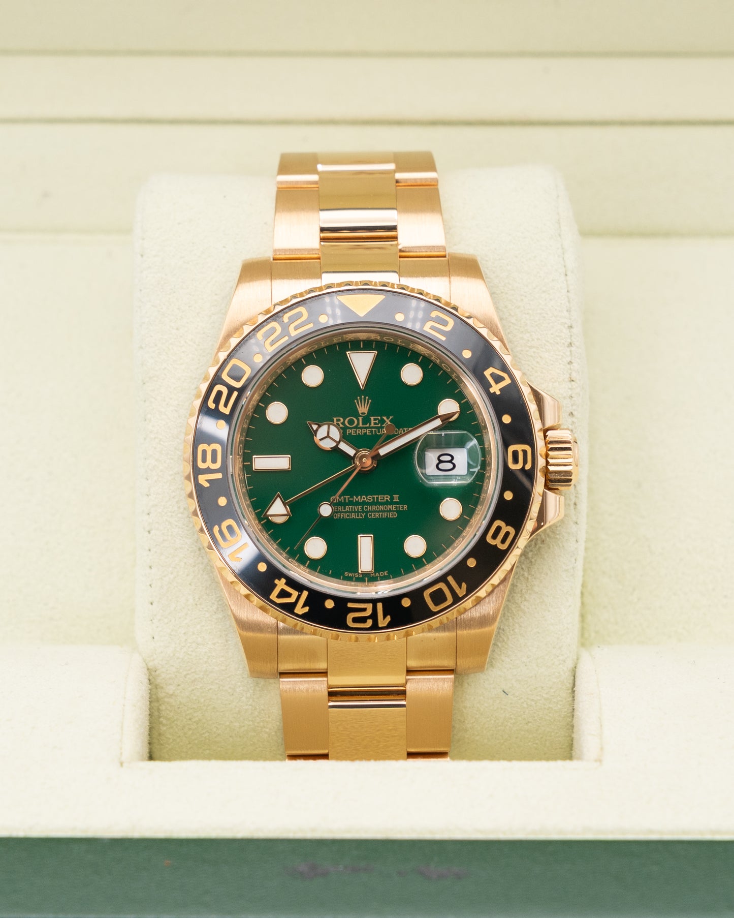 Rolex GMT Master II 40mm 116718LN Green Dial Yellow Gold