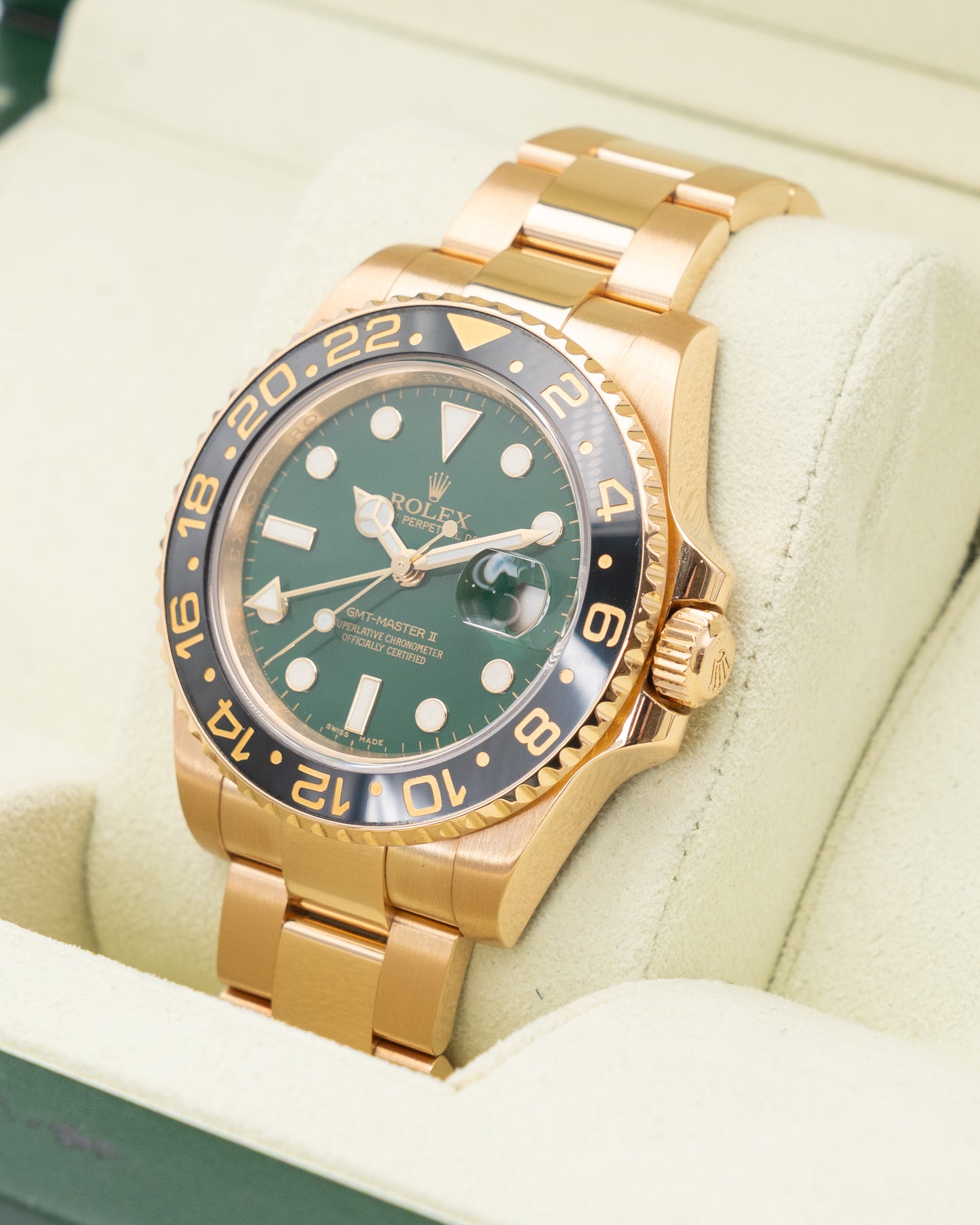 Rolex GMT Master II 40mm 116718LN Green Dial Yellow Gold