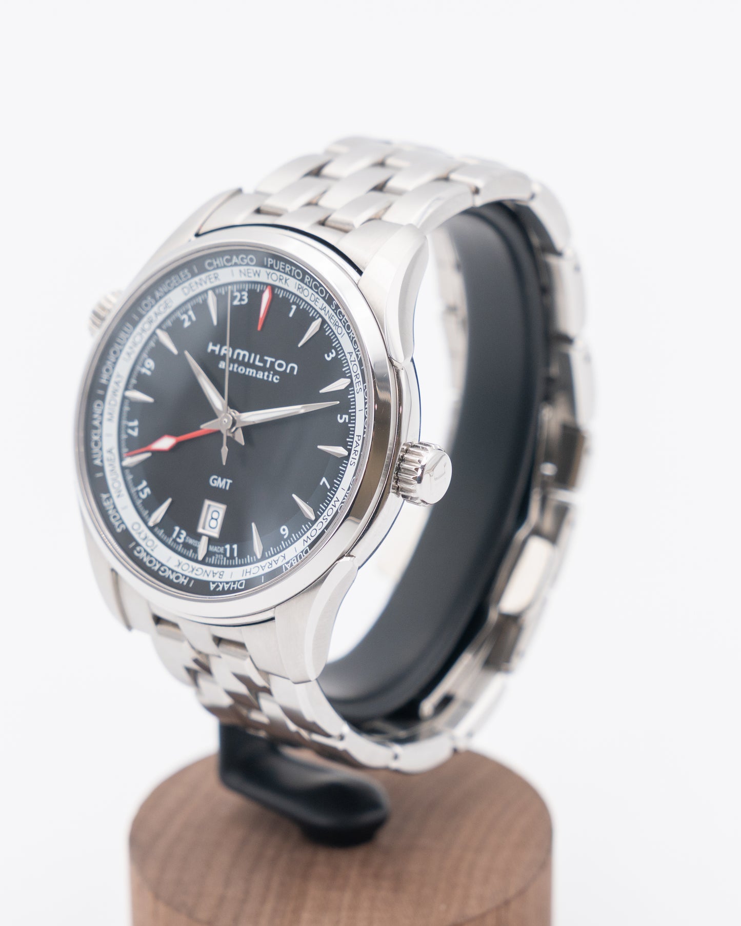 Hamilton Jazzmaster GMT AUto 42mm WorldTime Black Dial Open Caseback