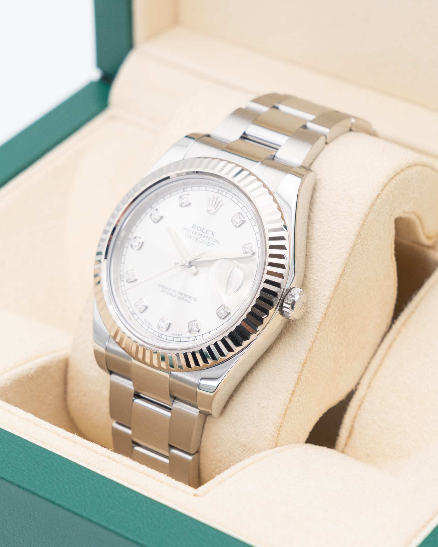 Rolex Datejust II 41mm 116334 Silver Diamond Dial Fluted Oyster 2017
