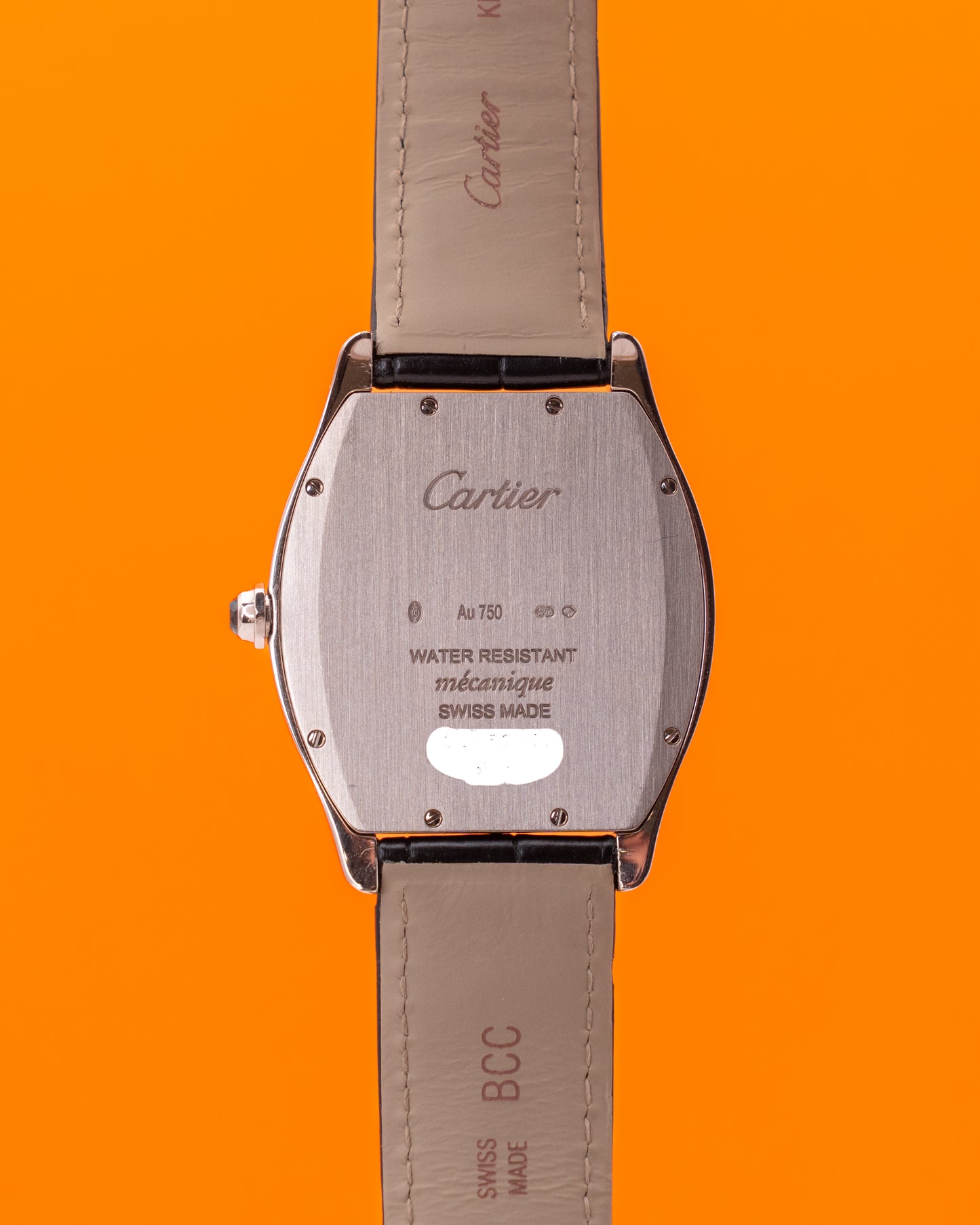 Cartier Tortue 39mm W1556363 White Gold White Dial Black Strap