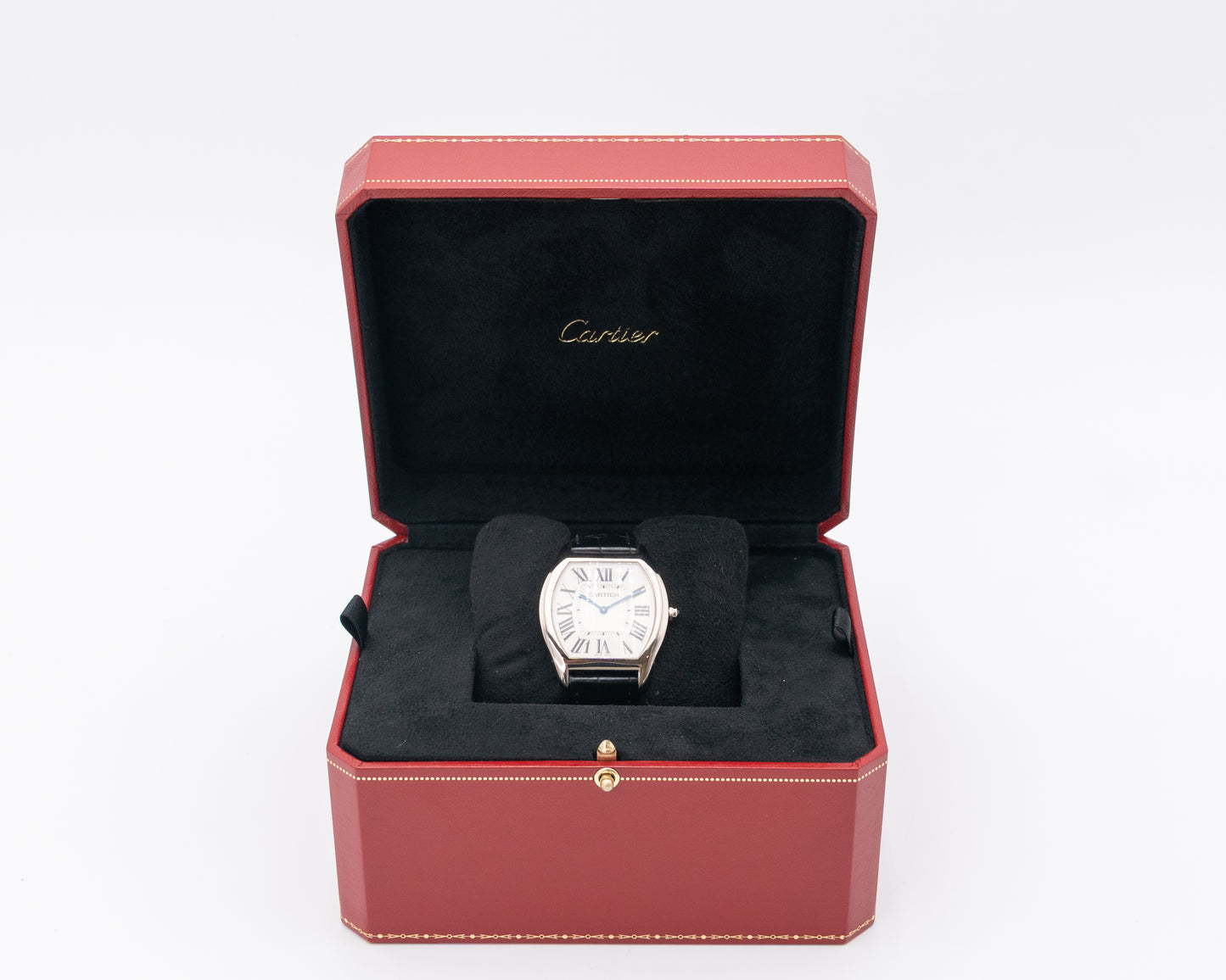 Cartier Tortue 39mm W1556363 White Gold White Dial Black Strap
