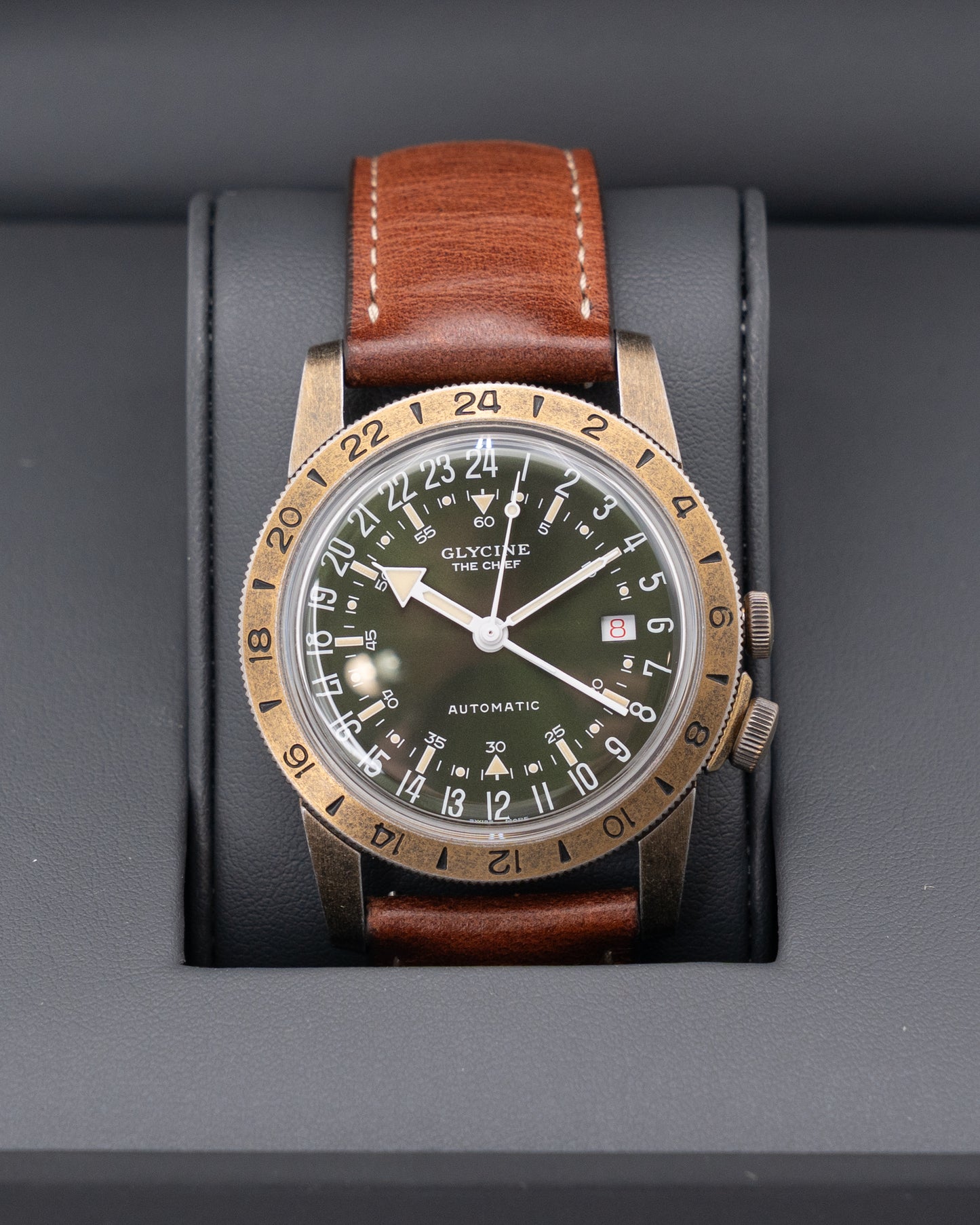 Glycine Airman Vintage The Chief GMT 40mm GL0307 Bronze Green Dial 2023