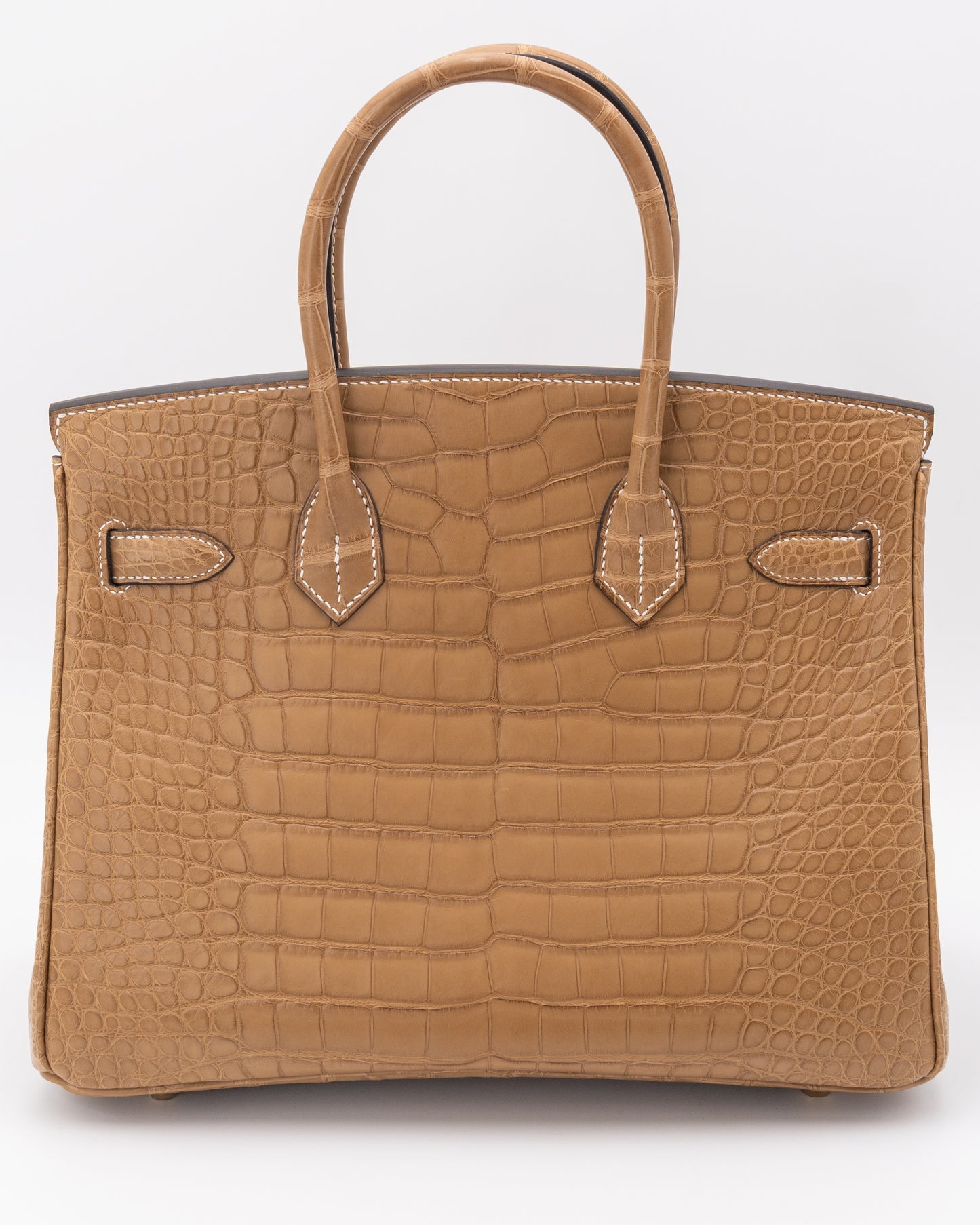 Like NEW Hermes Birkin 30 Matte Kraft Alligator Brushed Gold Hardware