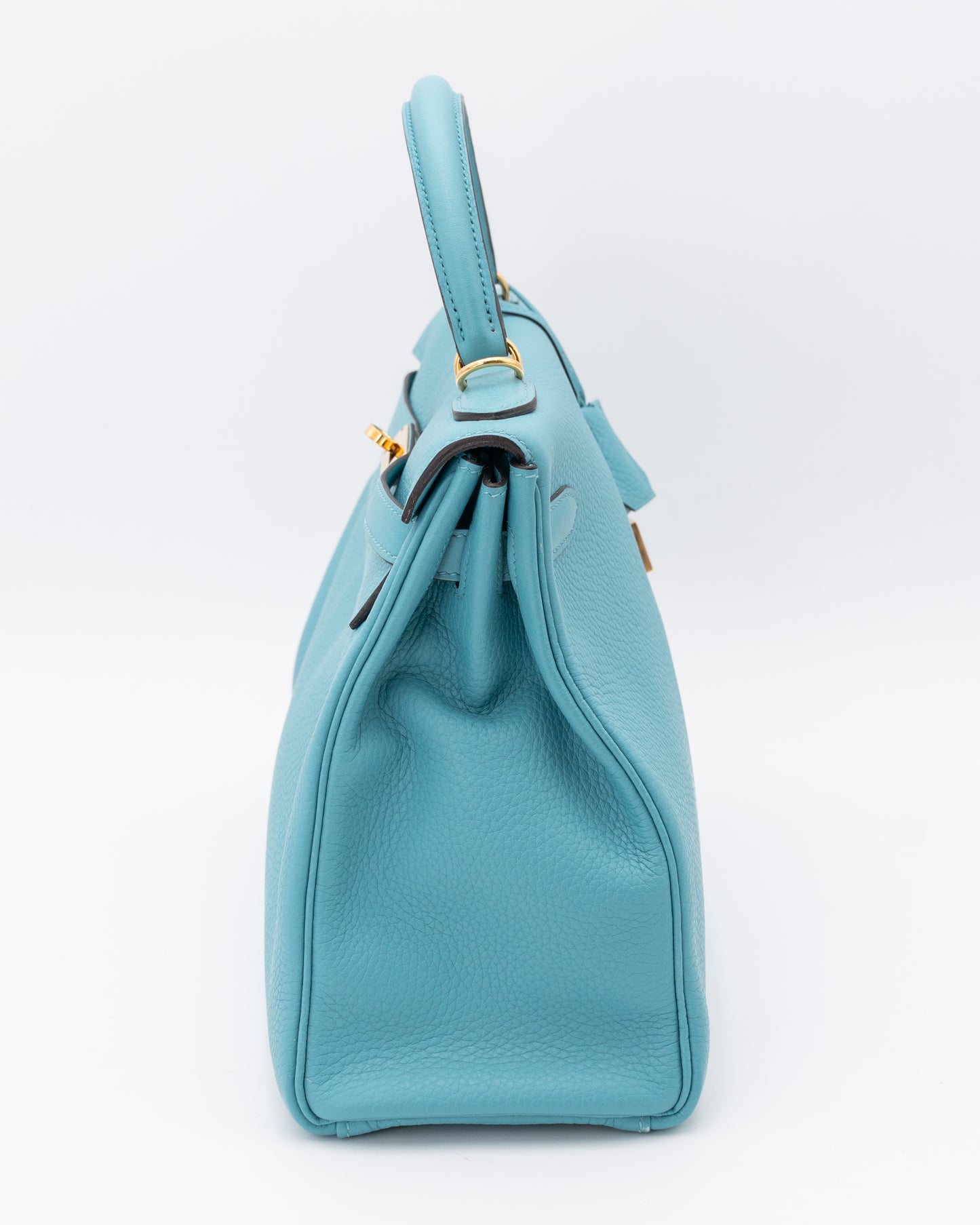 Hermes Kelly 32 A Bleu ST CYR TOGO Leather Retourne WIth Gold Hardware