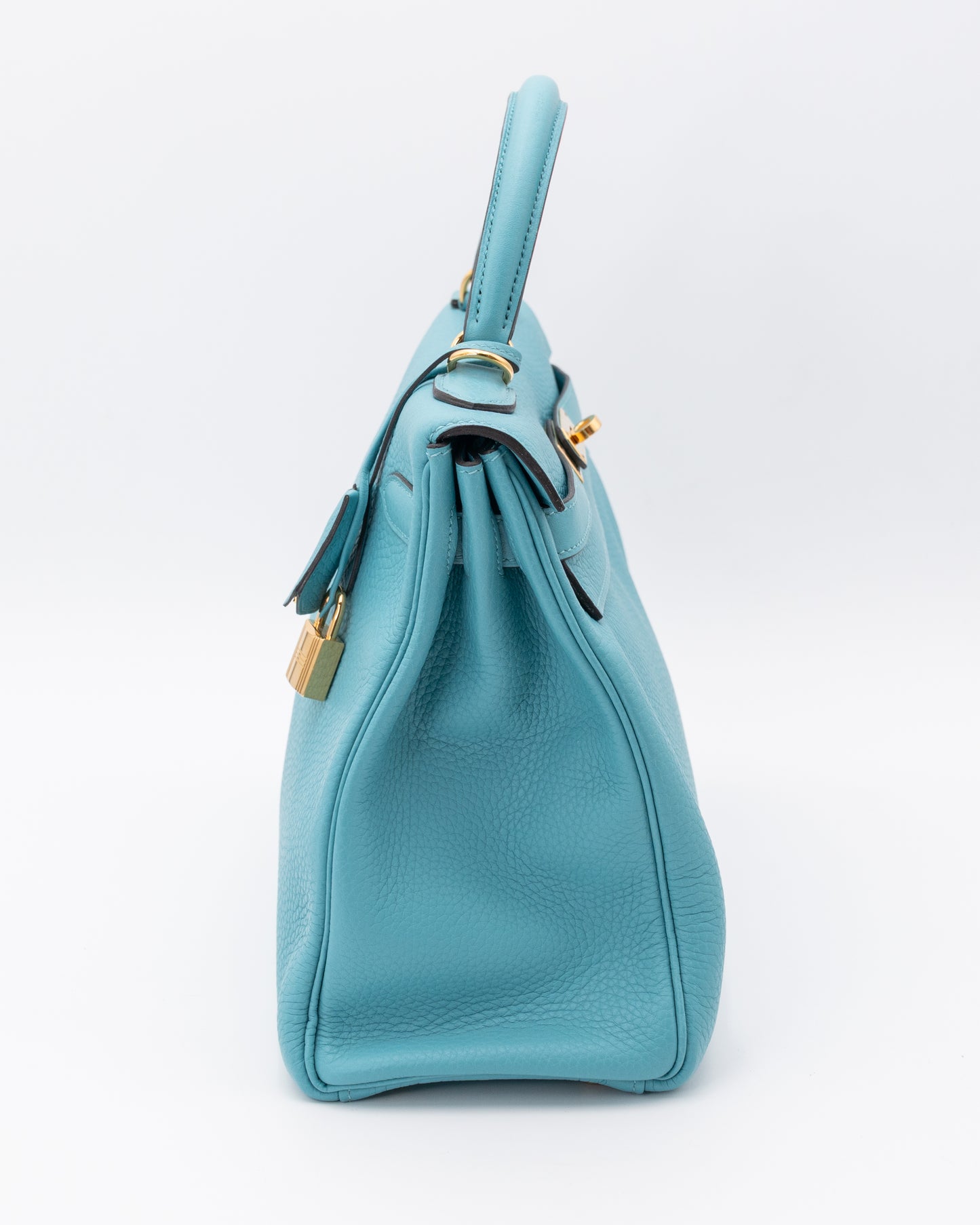 Hermes Kelly 32 A Bleu ST CYR TOGO Leather Retourne WIth Gold Hardware