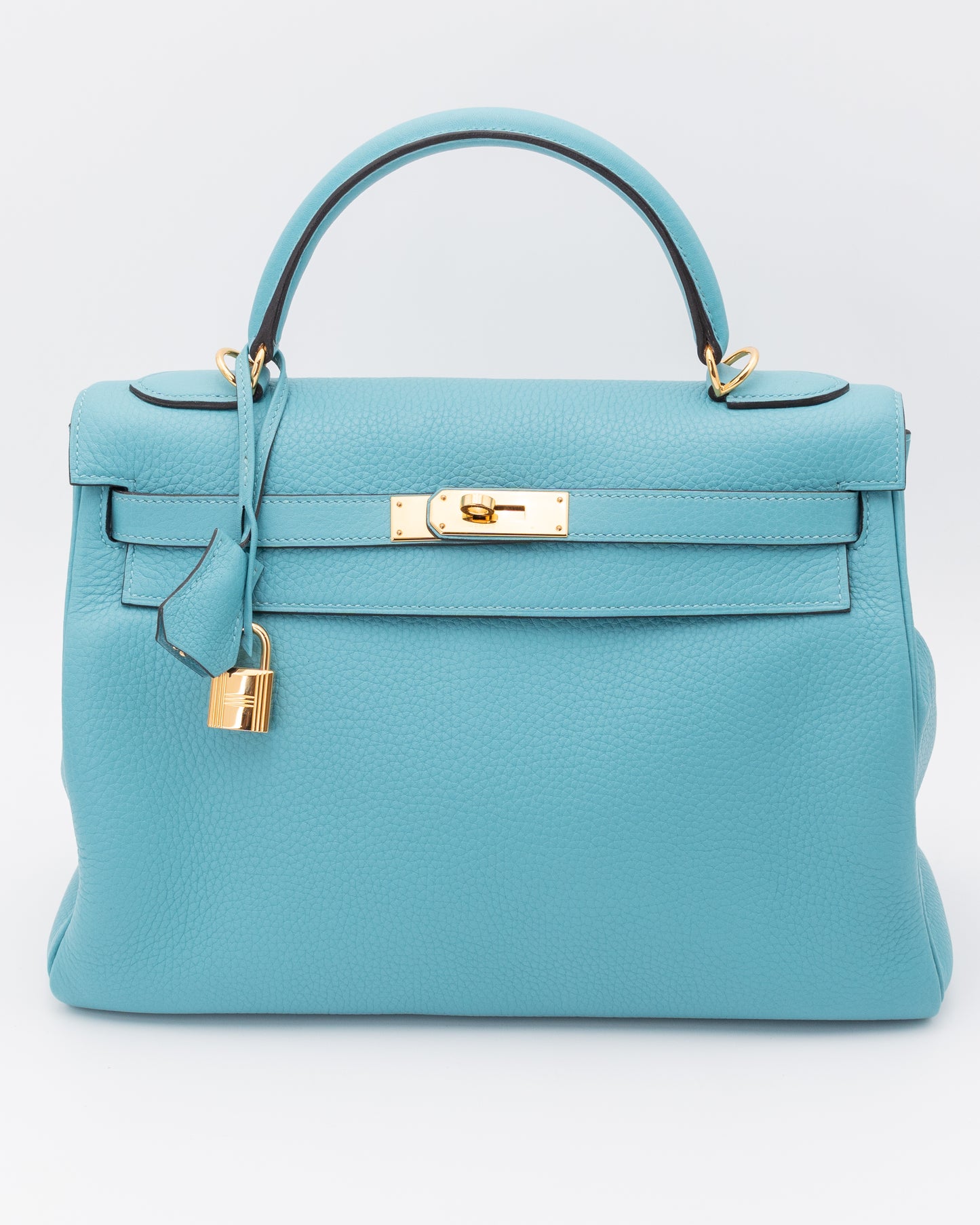 Hermes Kelly 32 A Bleu ST CYR TOGO Leather Retourne WIth Gold Hardware