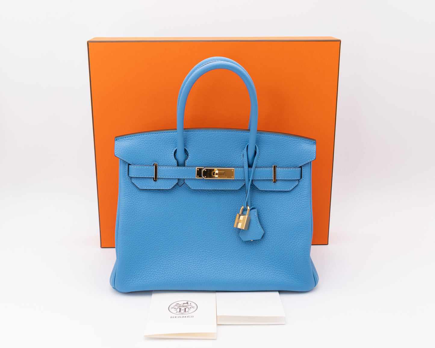 Hermes Birkin 30 A Bleu Paradis TOGO Leather With Gold Hardware