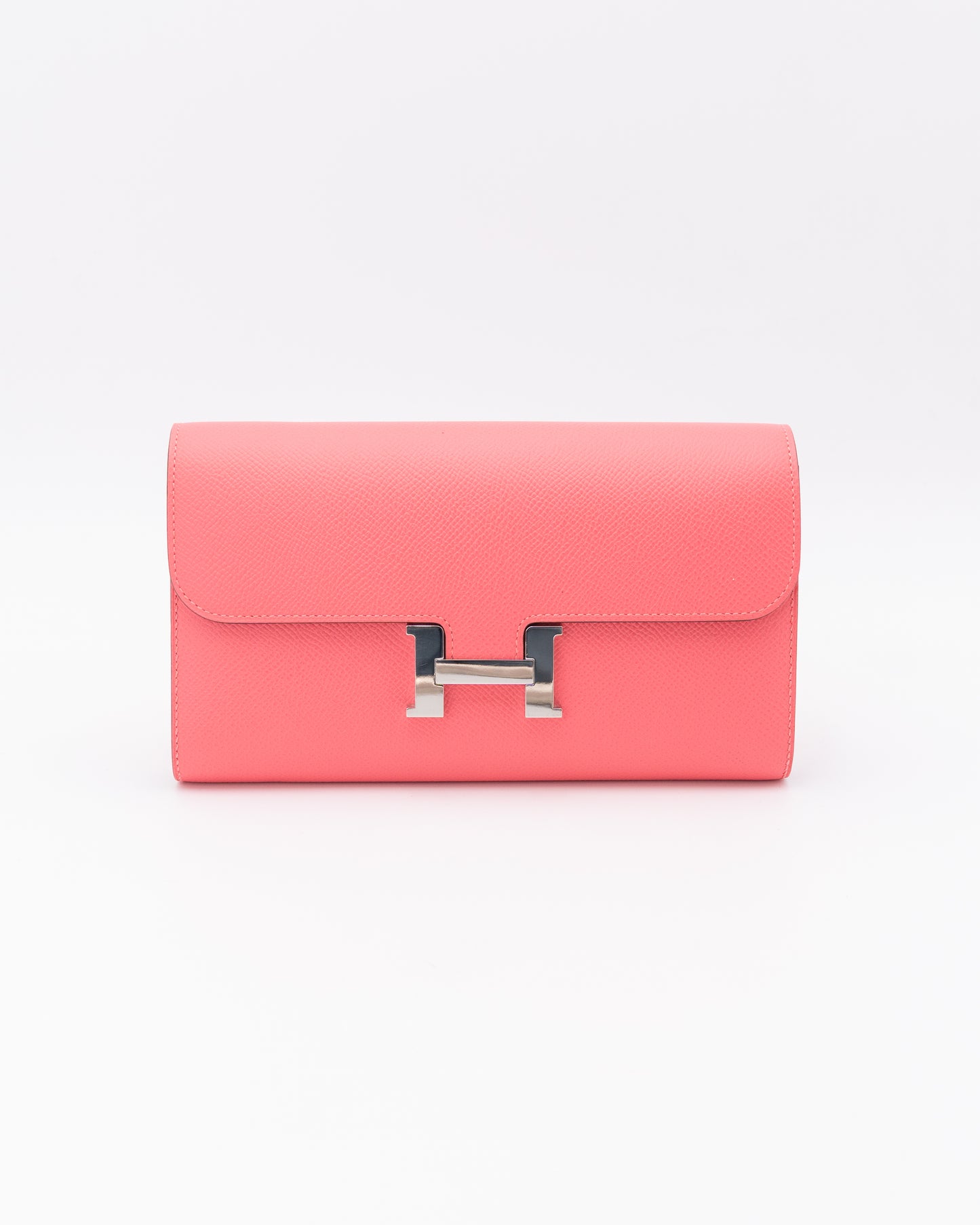 Hermes Rose Azalee Epsom Leather Constance Long Wallet With Palladium Hardware