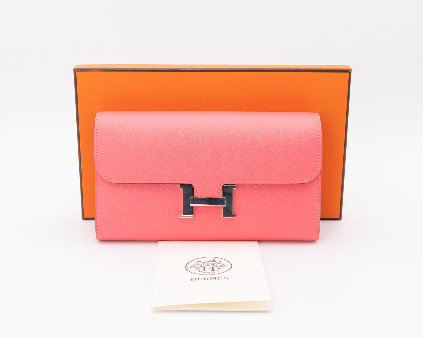 Hermes Rose Azalee Epsom Leather Constance Long Wallet With Palladium Hardware