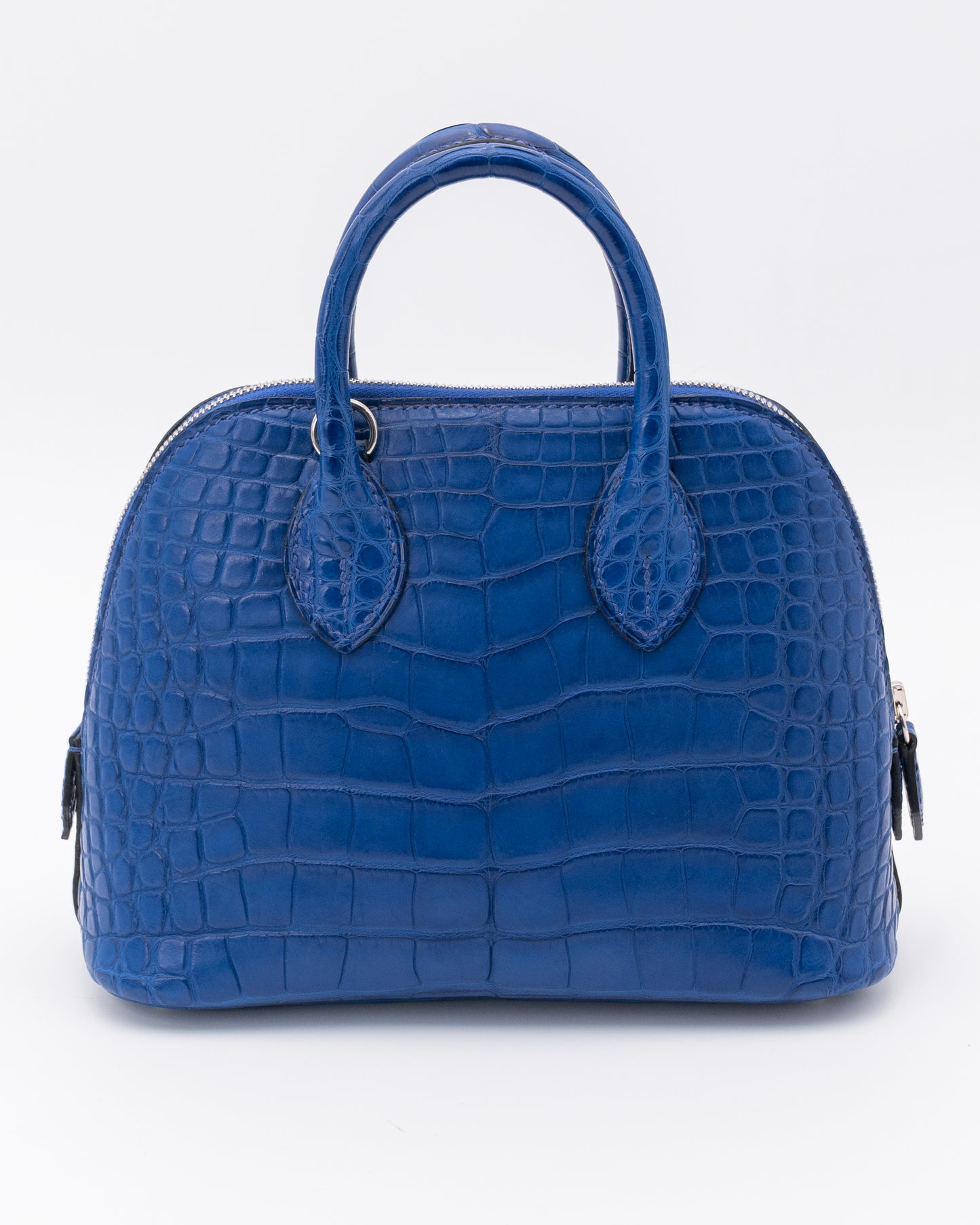 Hermes Matte Bleu Saphir Alligator Mini Bolide With White Gold Hardware