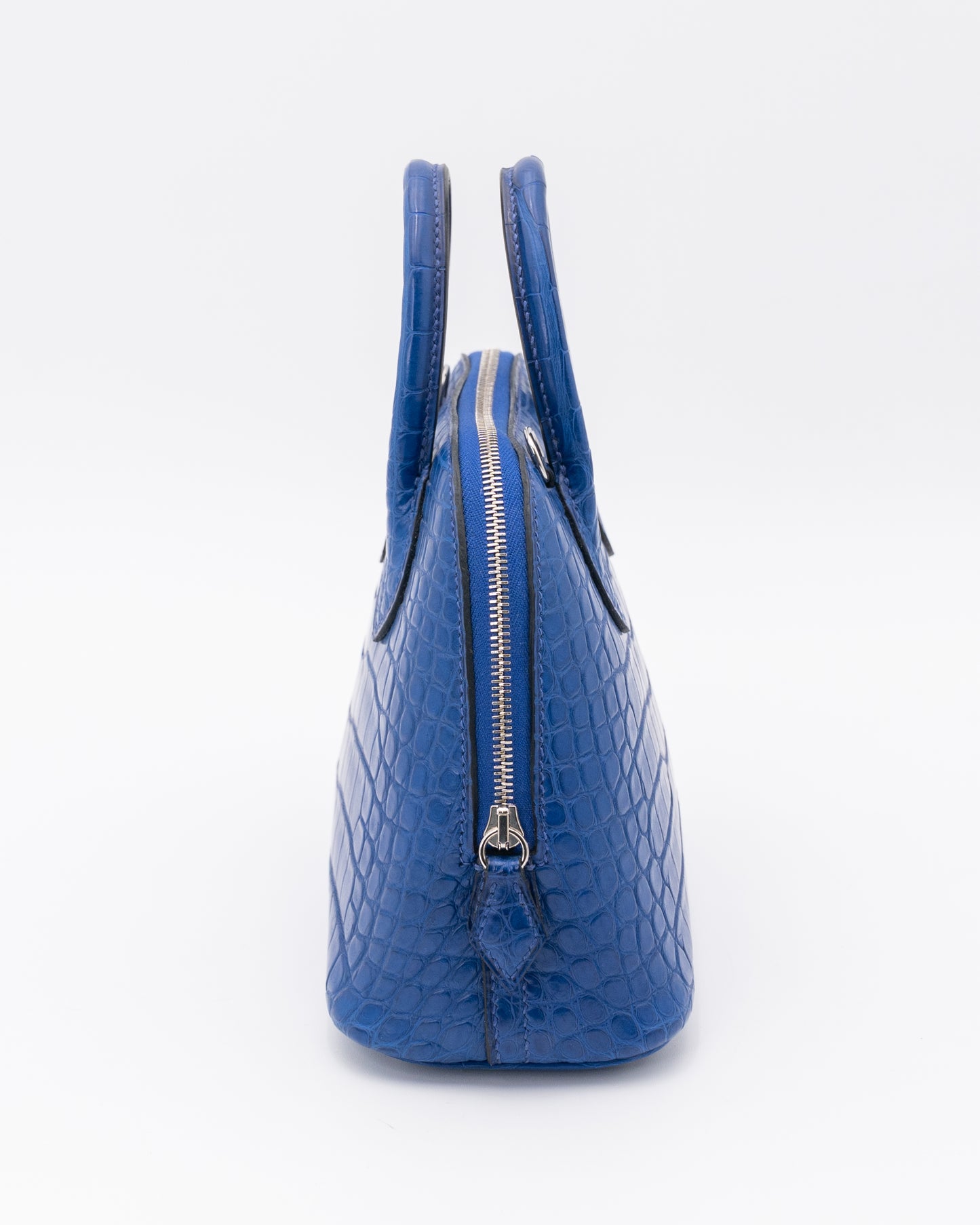 Hermes Matte Bleu Saphir Alligator Mini Bolide With White Gold Hardware