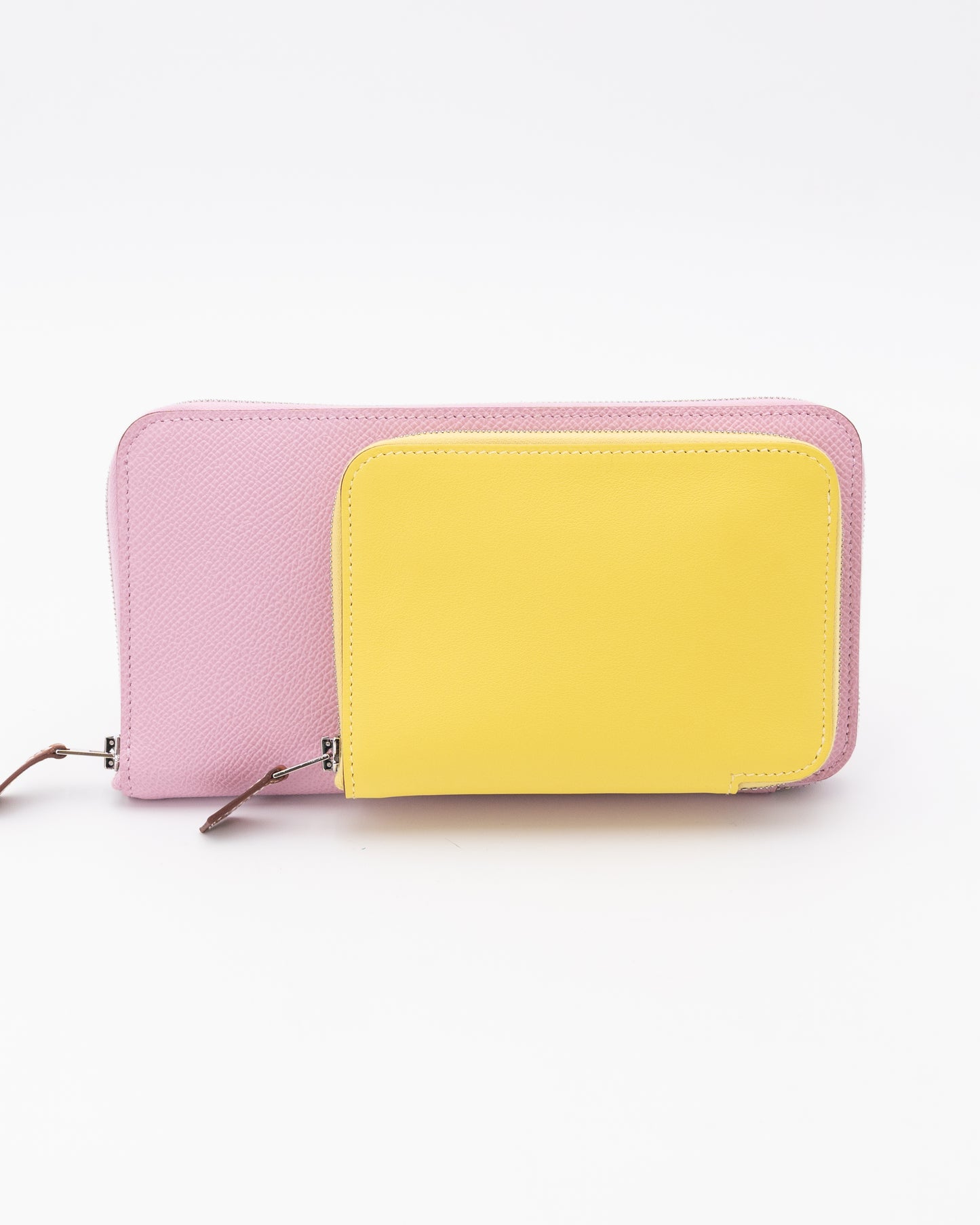Hermes Epsom Swift Mauve Sylvestre and Lime Duo Wallet with Palladium Hardware