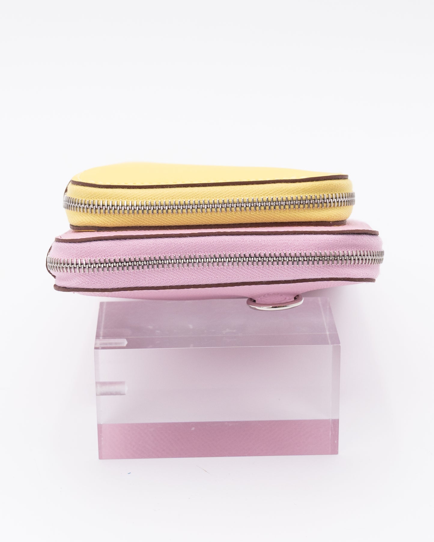 Hermes Epsom Swift Mauve Sylvestre and Lime Duo Wallet with Palladium Hardware