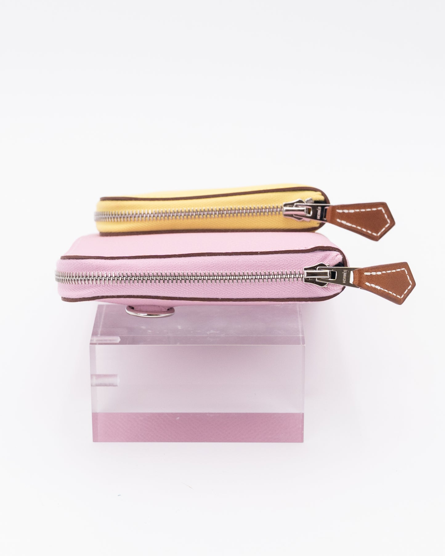 Hermes Epsom Swift Mauve Sylvestre and Lime Duo Wallet with Palladium Hardware