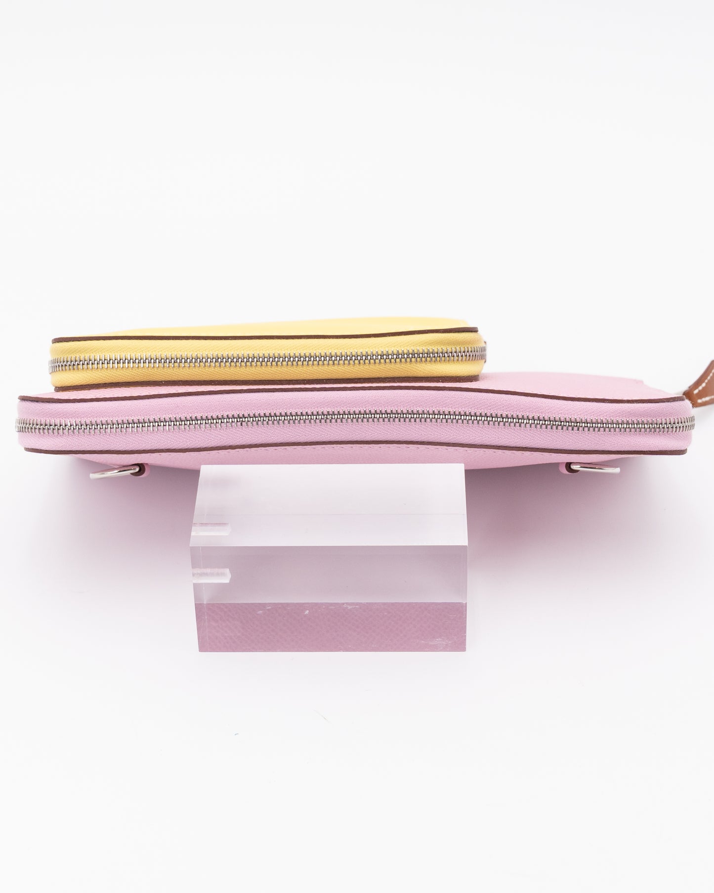 Hermes Epsom Swift Mauve Sylvestre and Lime Duo Wallet with Palladium Hardware