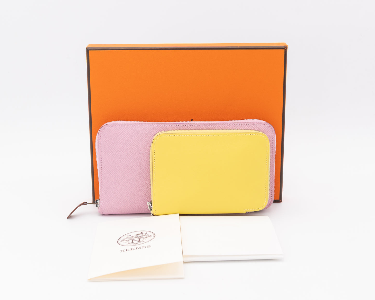 Hermes Epsom Swift Mauve Sylvestre and Lime Duo Wallet with Palladium Hardware