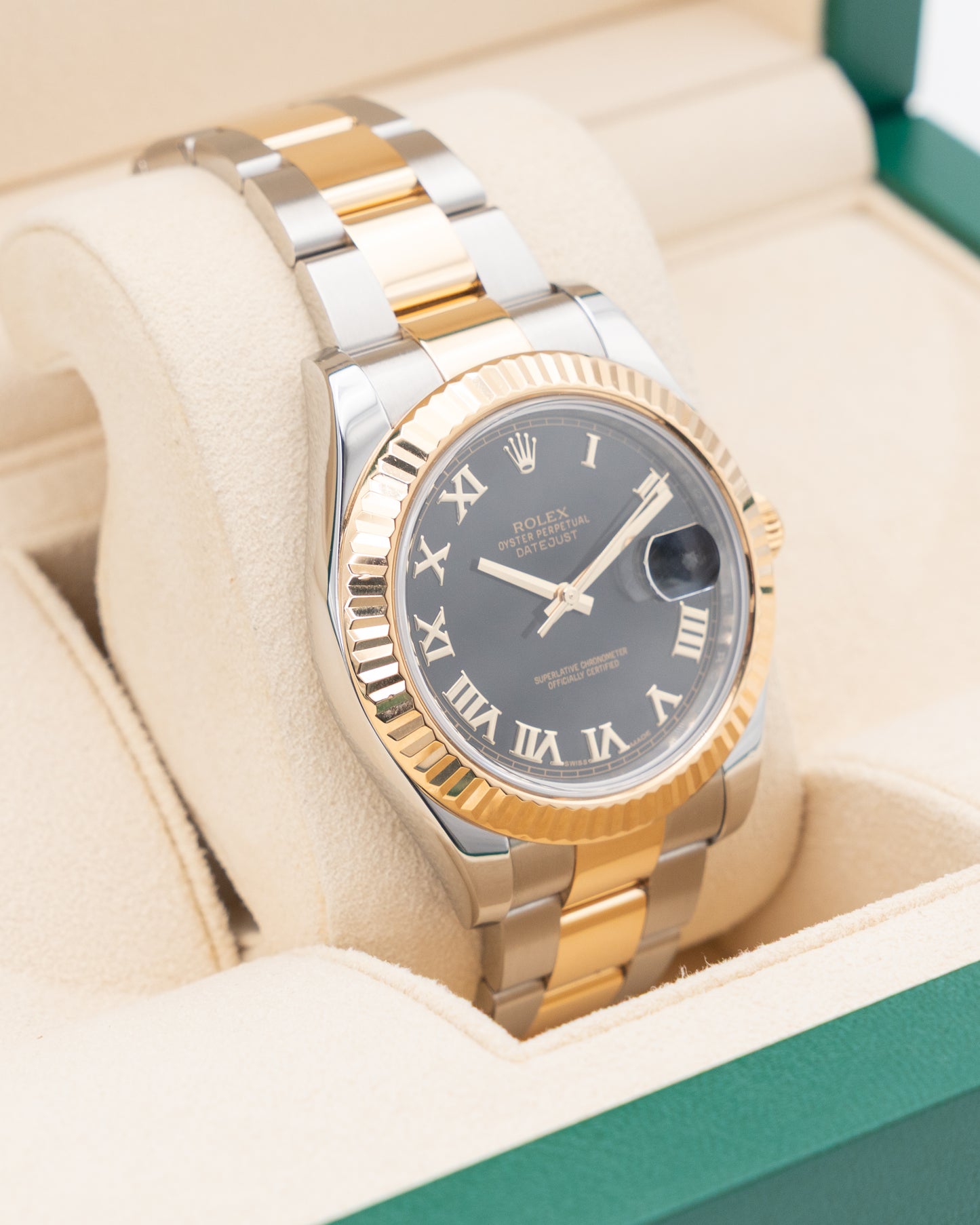 Rolex Datejust 41mm 116333 Two Tone Yellow Gold Black Roman Dial Fluted Oyster