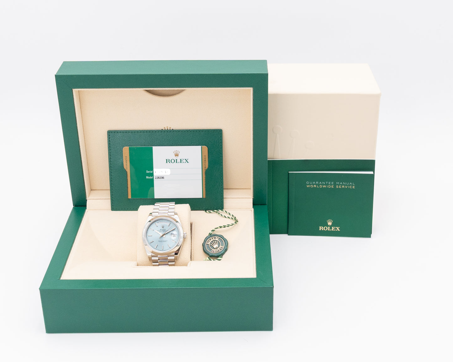 Rolex DayDate 40mm 228206 Platinum Ice Bleu Motif Dial 2019