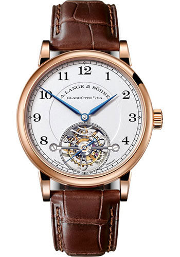 A. Lange & Sšhne 1815 Tourbillon Watch - 39.5mm Pink Gold Case - Silver Dial - Brown Alligator Strap
