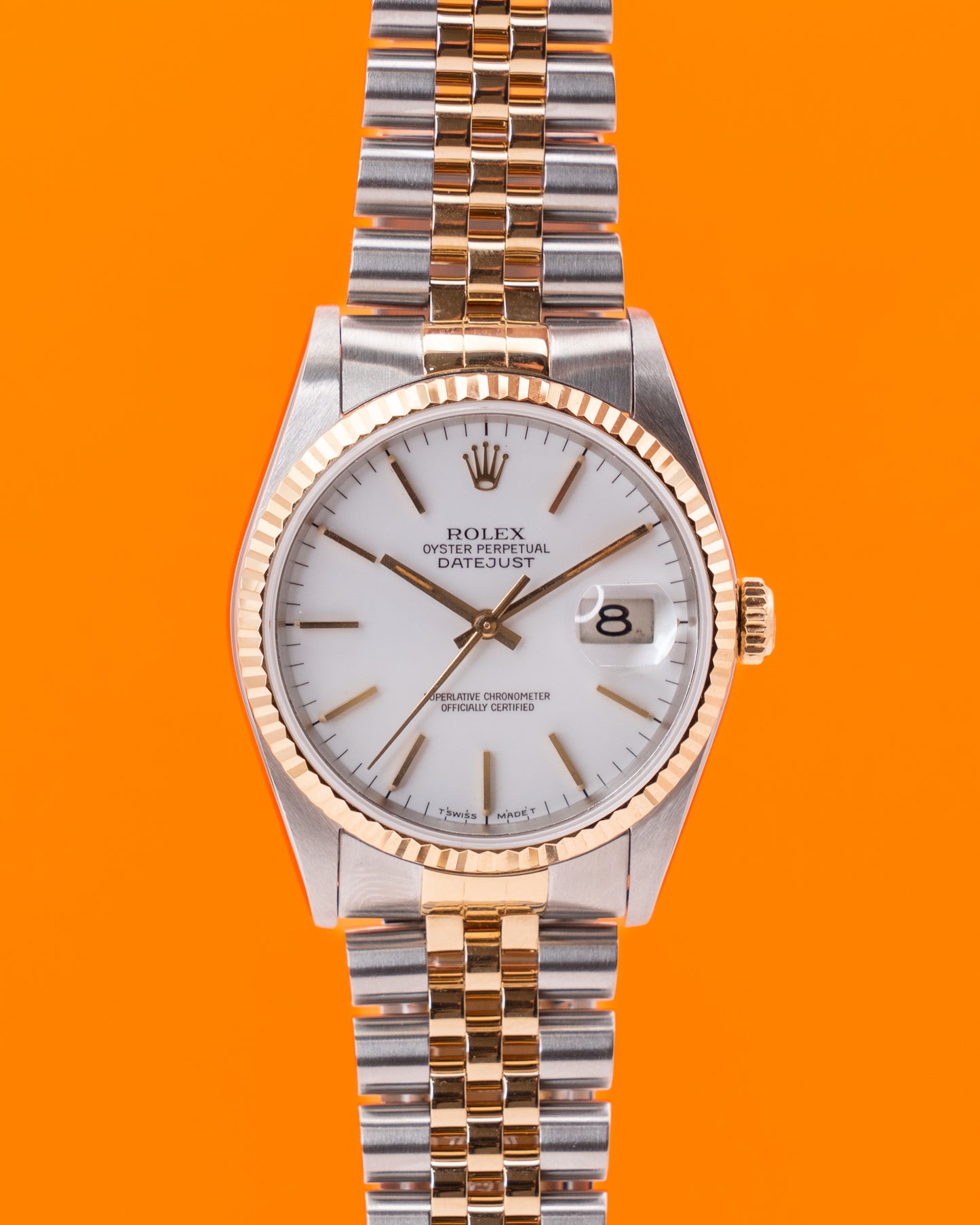 Rolex Datejust 36mm 16233 White Dial Index Markers Two Tone Yellow W-Serial