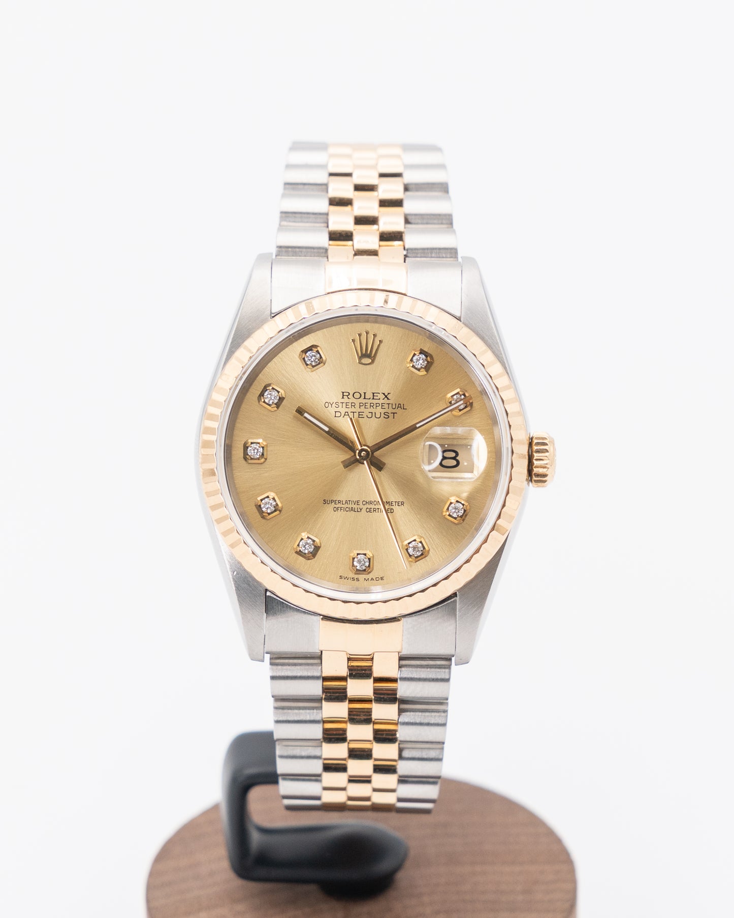 Rolex Datejust 36mm 16233 Diamond Dial Champagne Two Tone Fluted Jubilee