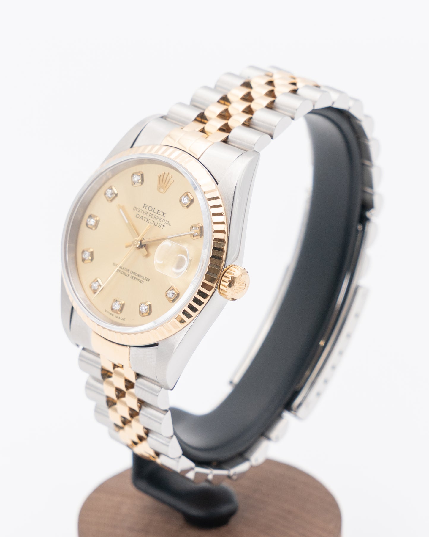 Rolex Datejust 36mm 16233 Diamond Dial Champagne Two Tone Fluted Jubilee